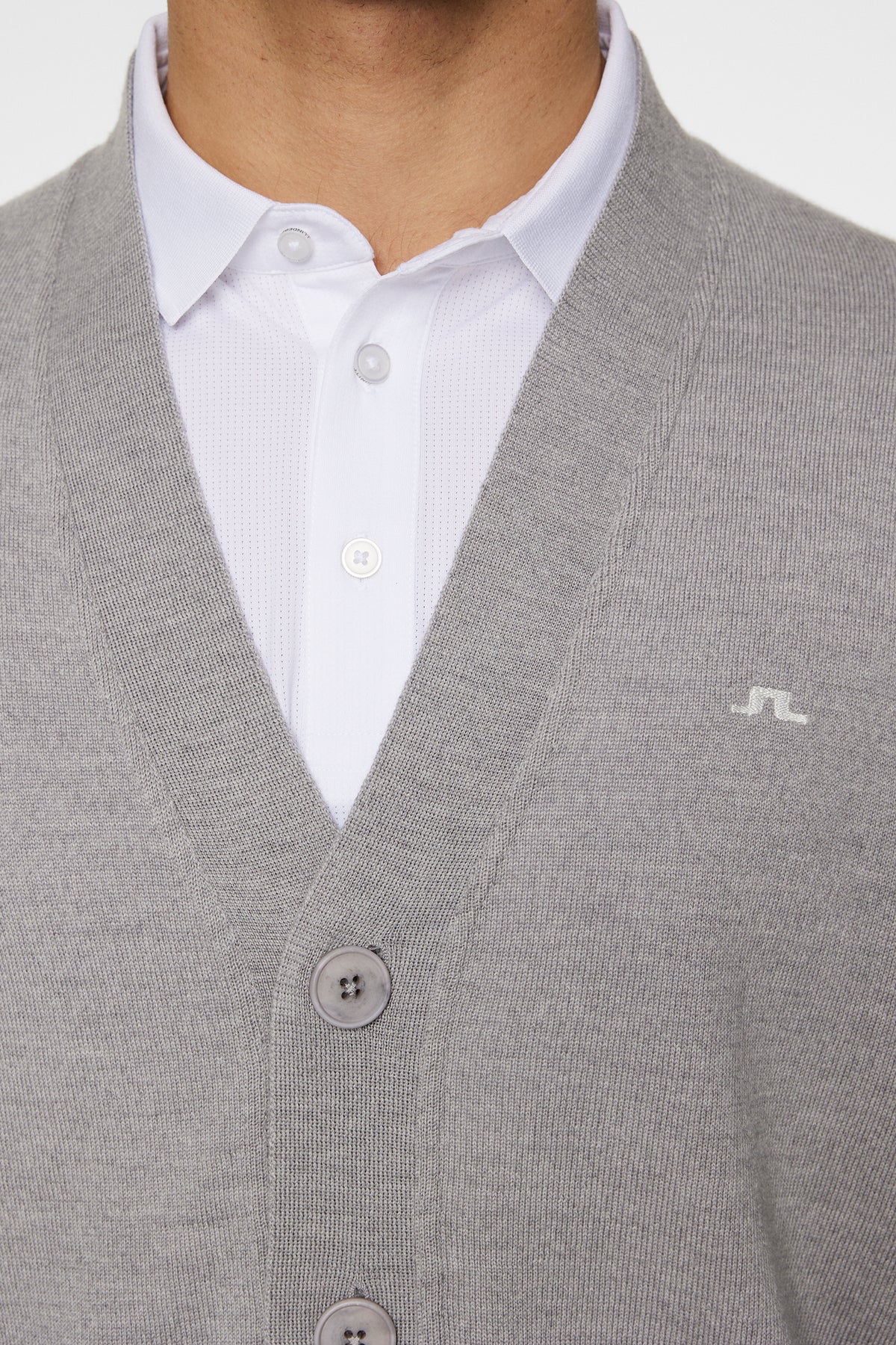 Lucas Knitted Cardigan in Light Grey Melange by J.Lindeberg