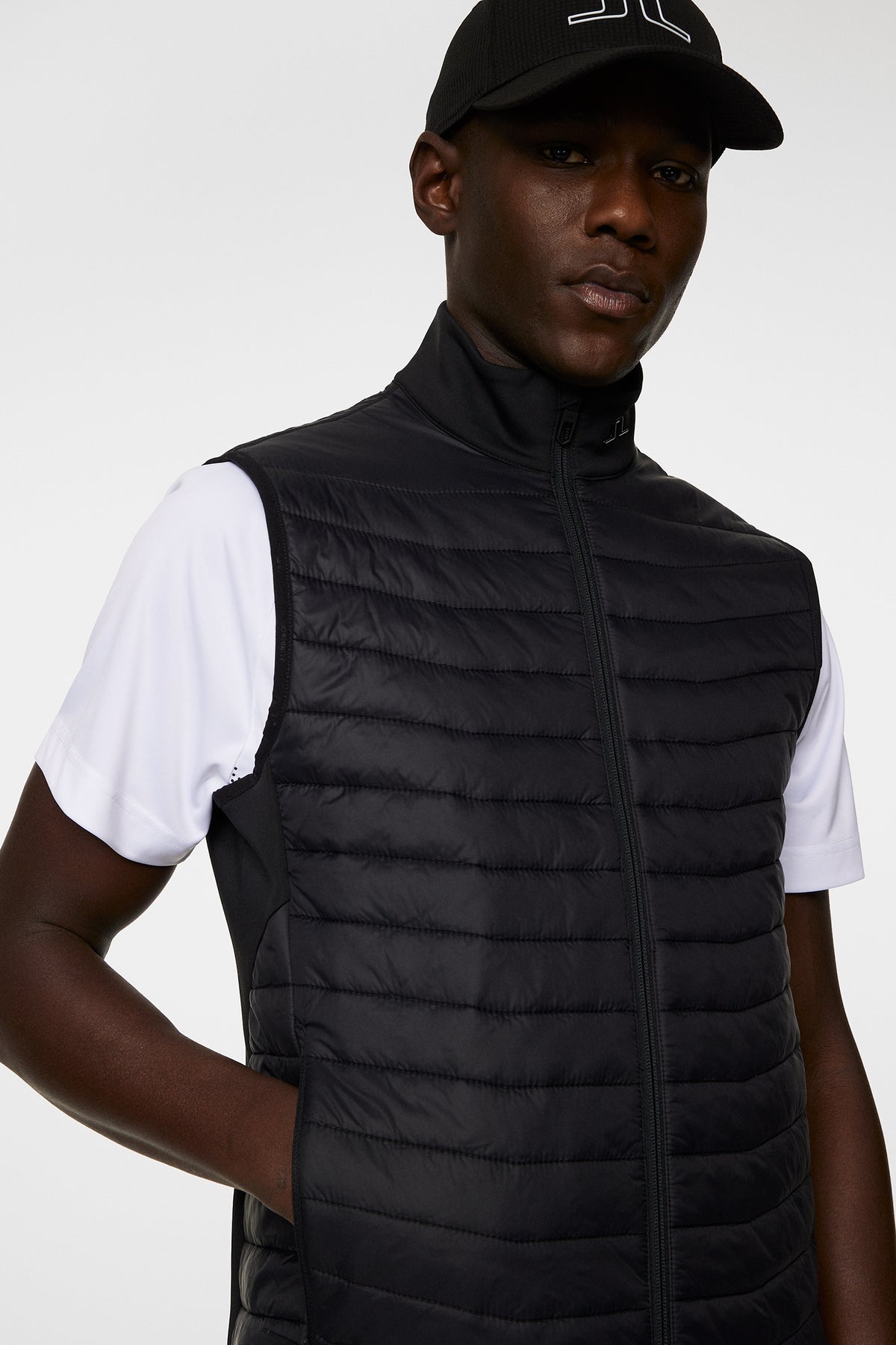 Holden Quilt Hybrid Vest in Black by J.Lindeberg