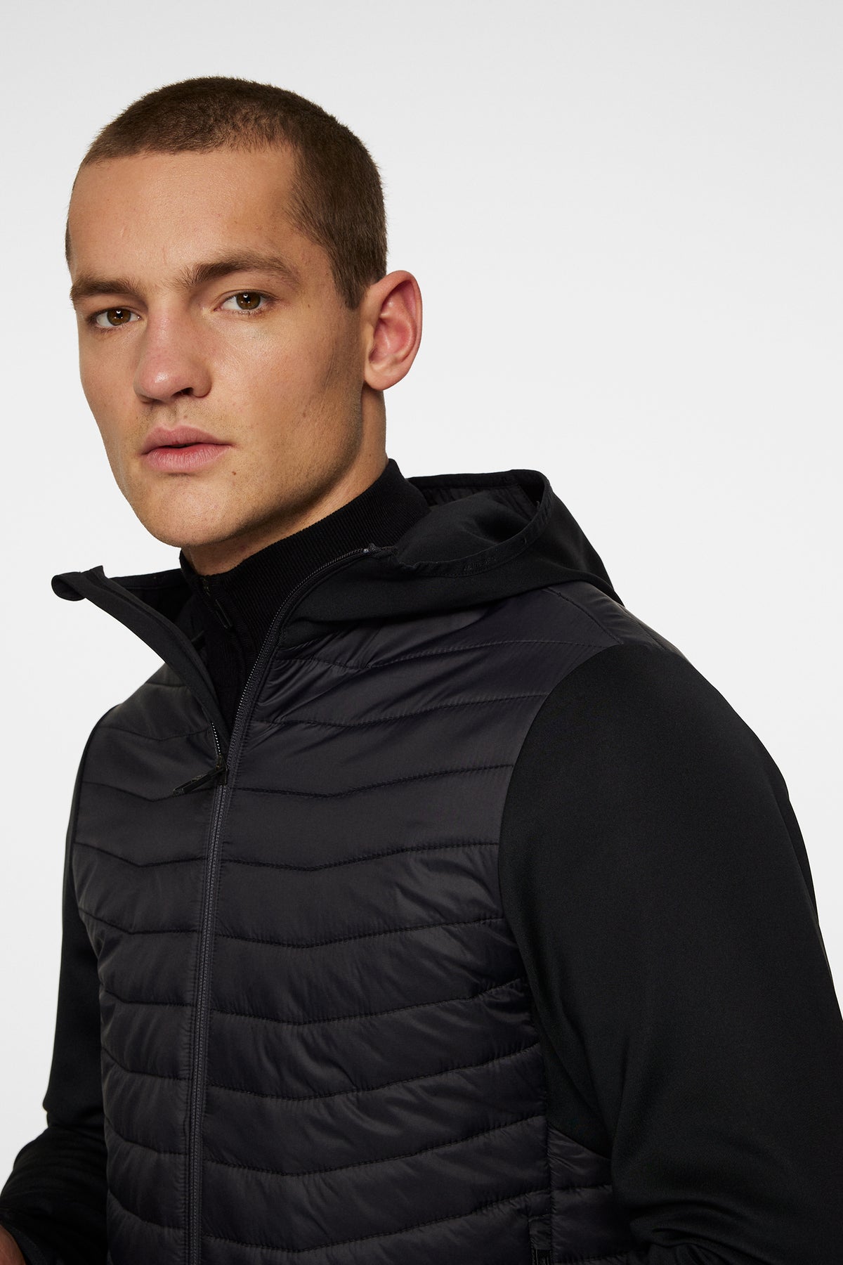 Holden Quilt Hybrid Hood in Black by J.Lindeberg