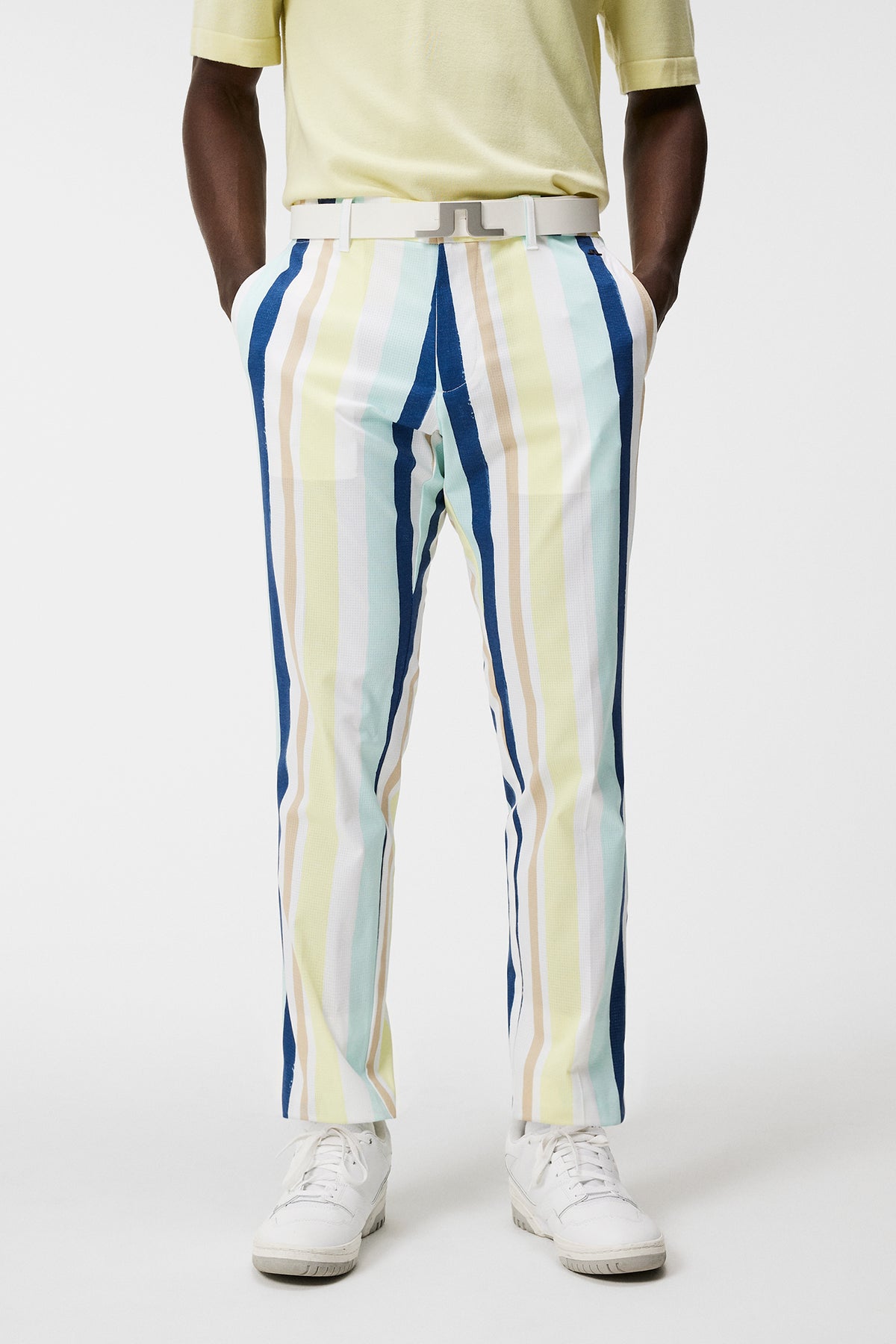 Tim Print Pant in Painted Stripe Wax Yellow by J.Lindeberg
