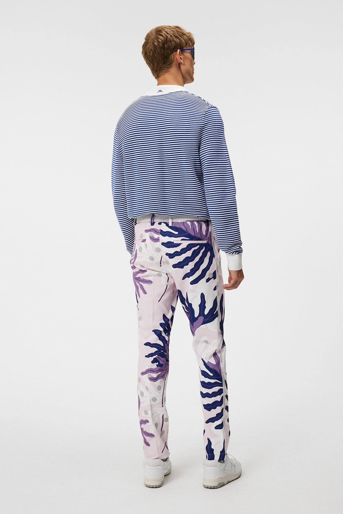 Stuart Print Stripe Pant in Paradise Monstera Pink by J.Lindeberg