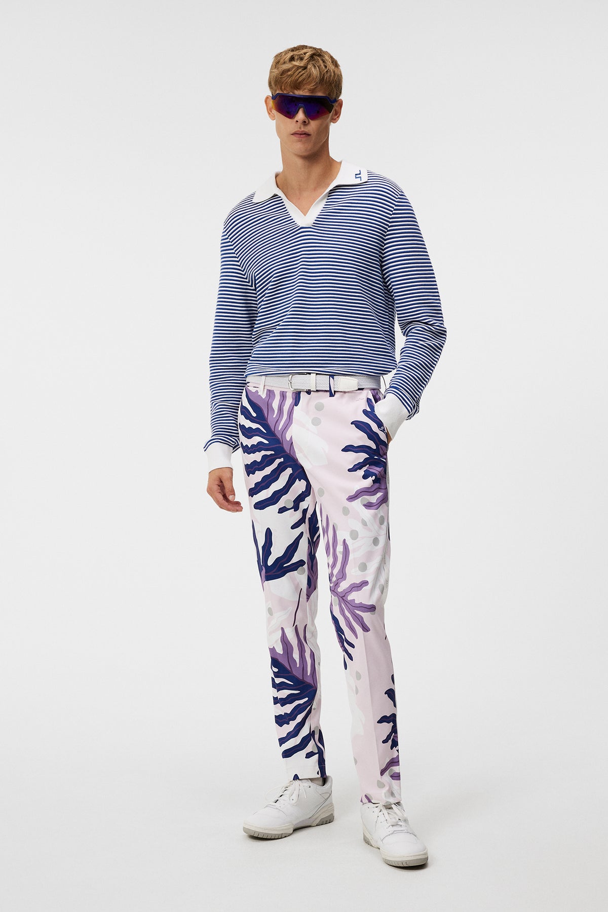 Stuart Print Stripe Pant in Paradise Monstera Pink by J.Lindeberg