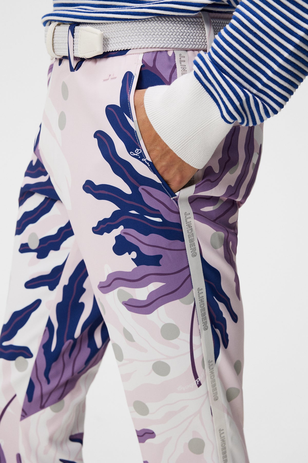 Stuart Print Stripe Pant in Paradise Monstera Pink by J.Lindeberg