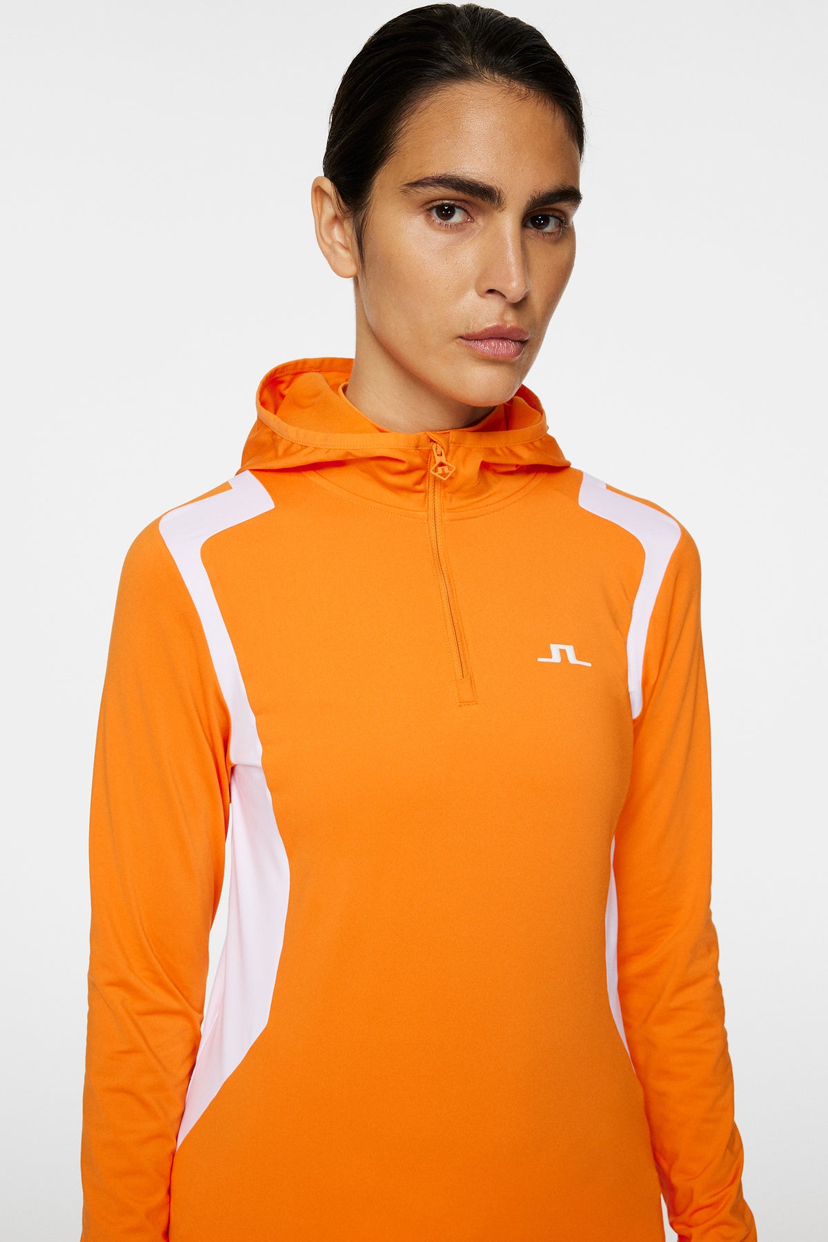 Mae Quarter Zip Hood in Persimmon Orange by J.Lindeberg