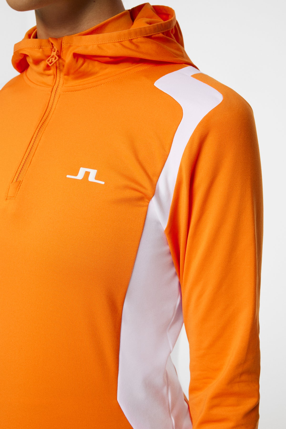 Mae Quarter Zip Hood in Persimmon Orange by J.Lindeberg