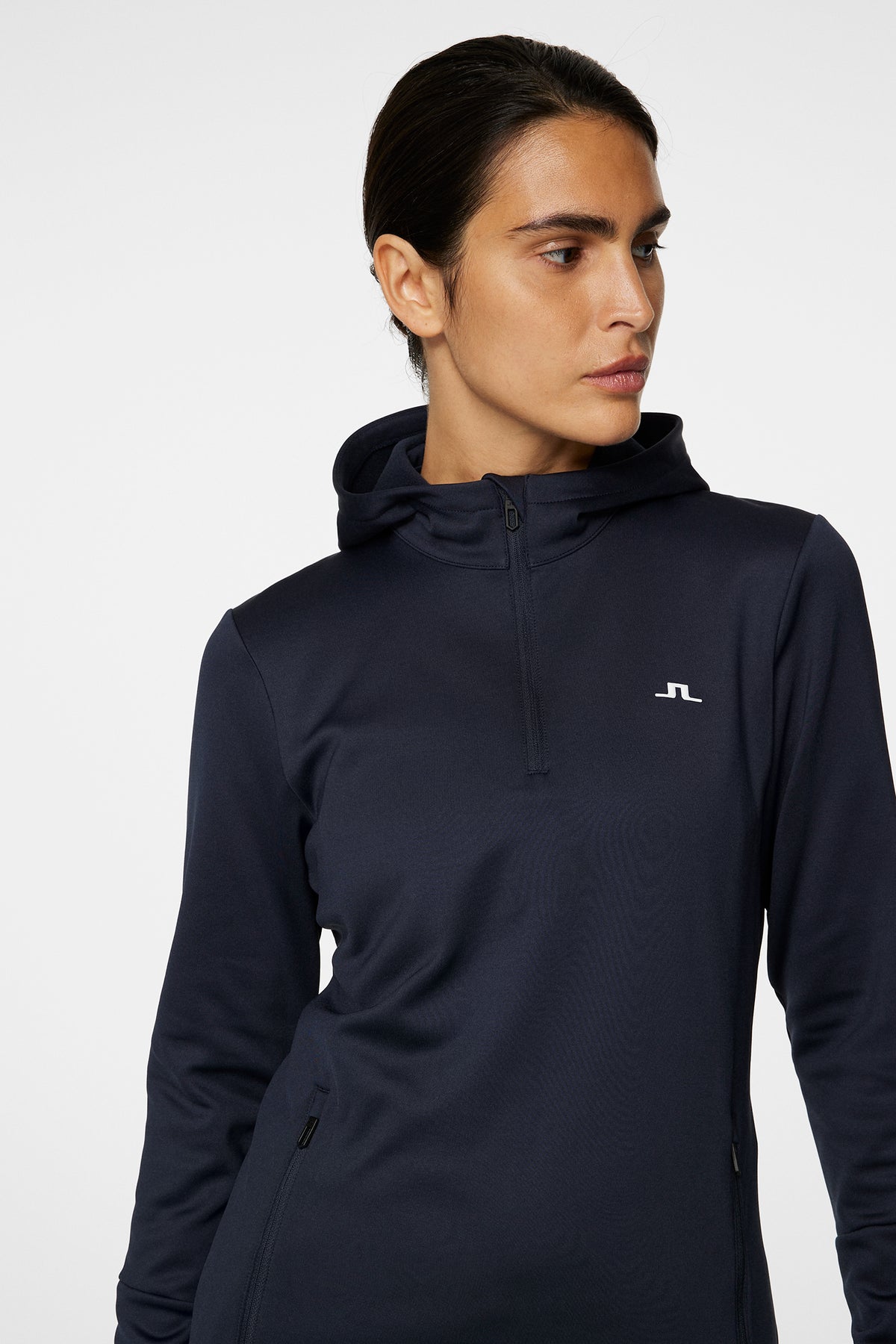 W Aerial Quarter Zip Hood in JL Navy by J.Lindeberg