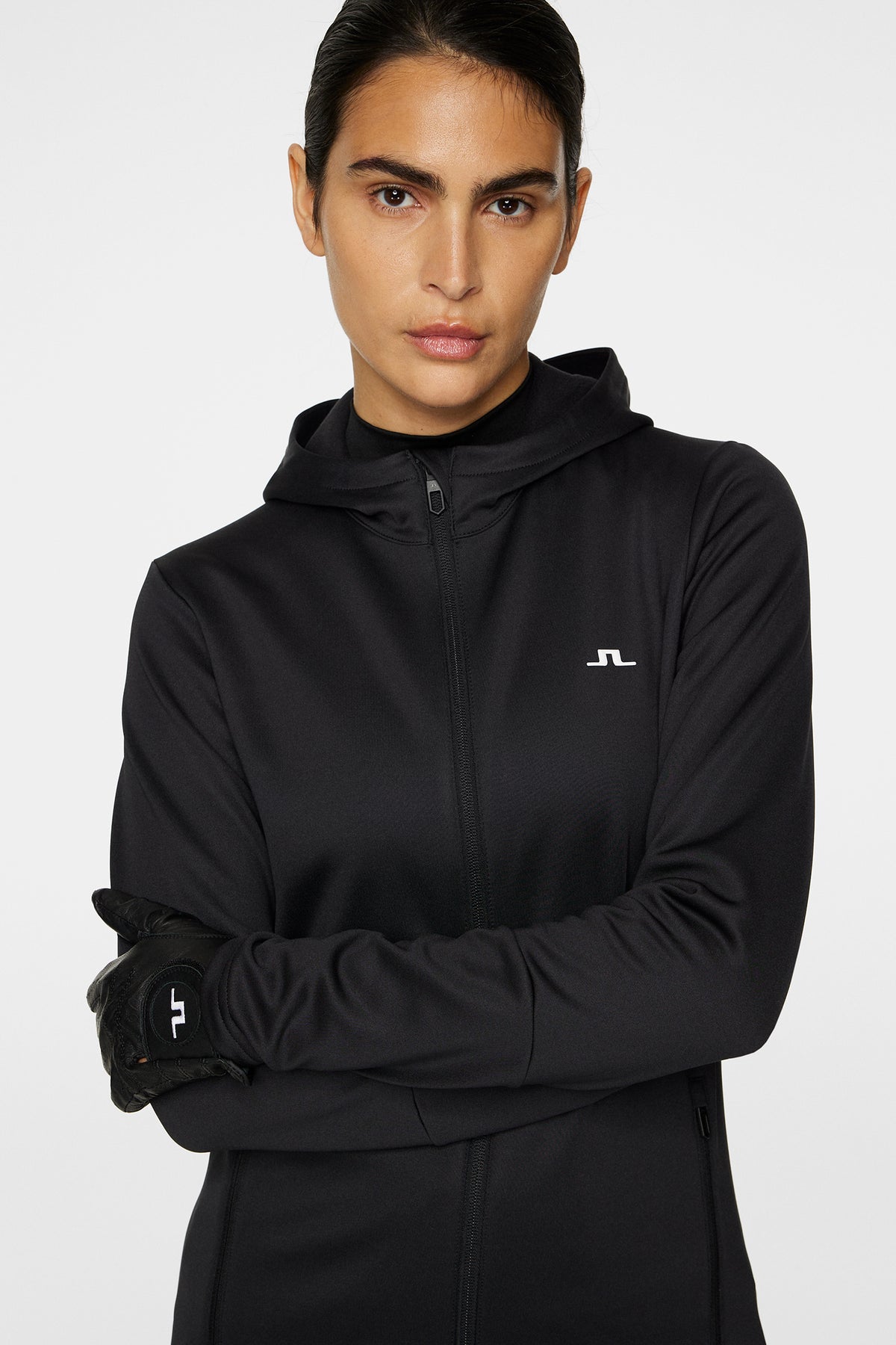 W Aerial Zip Hood in Black by J.Lindeberg