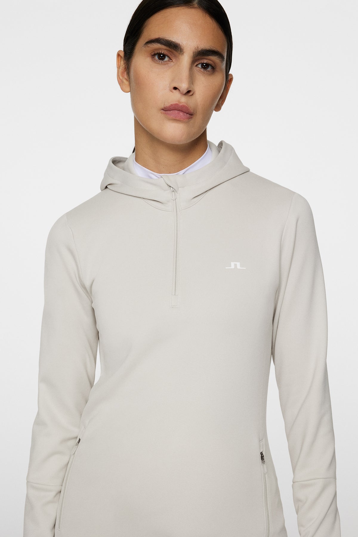 W Aerial Quarter Zip Hood in Moonbeam by J.Lindeberg