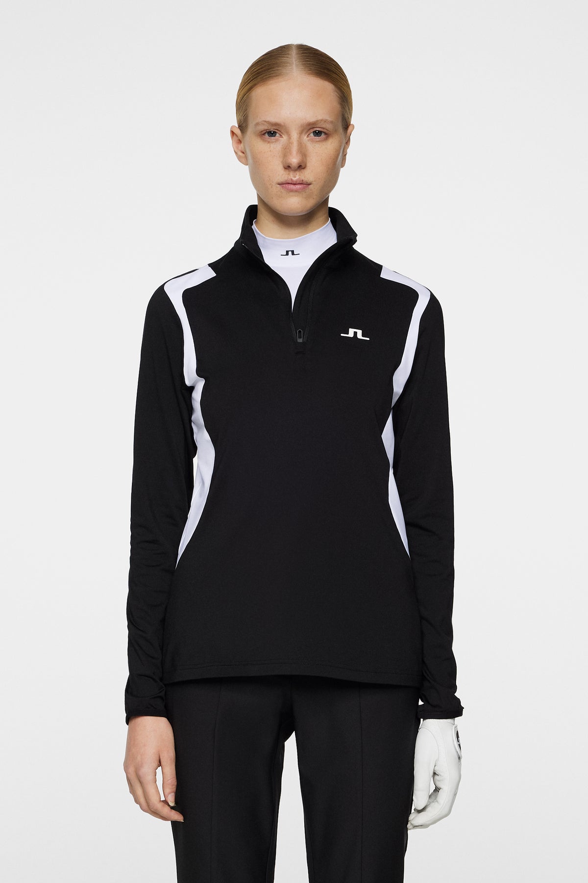 Mae Quarter Zip Mid Layer in Black by J.Lindeberg