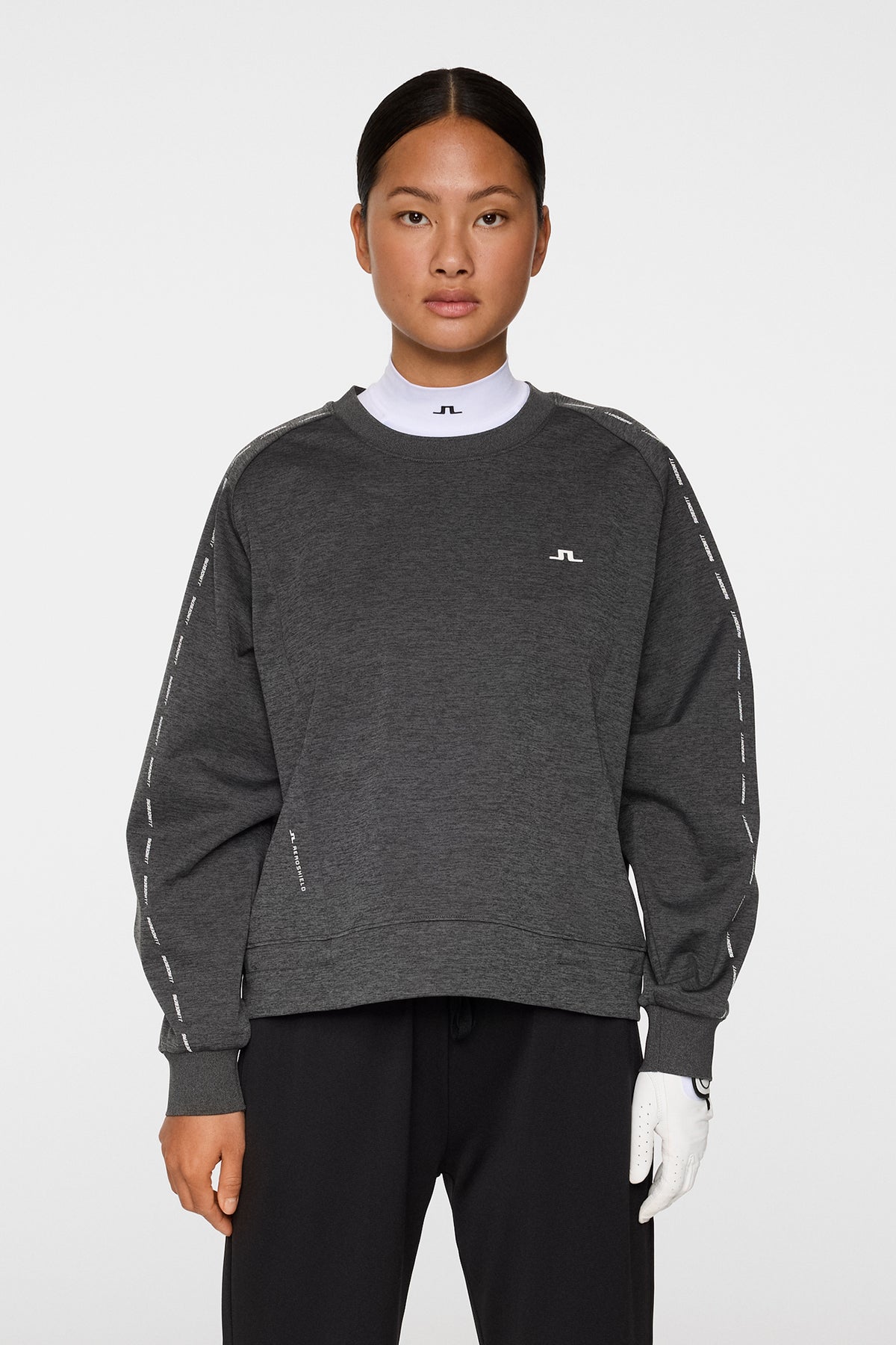 Lucy Windblock Sweatshirt in Asphalt and Black Melange by J.Lindeberg