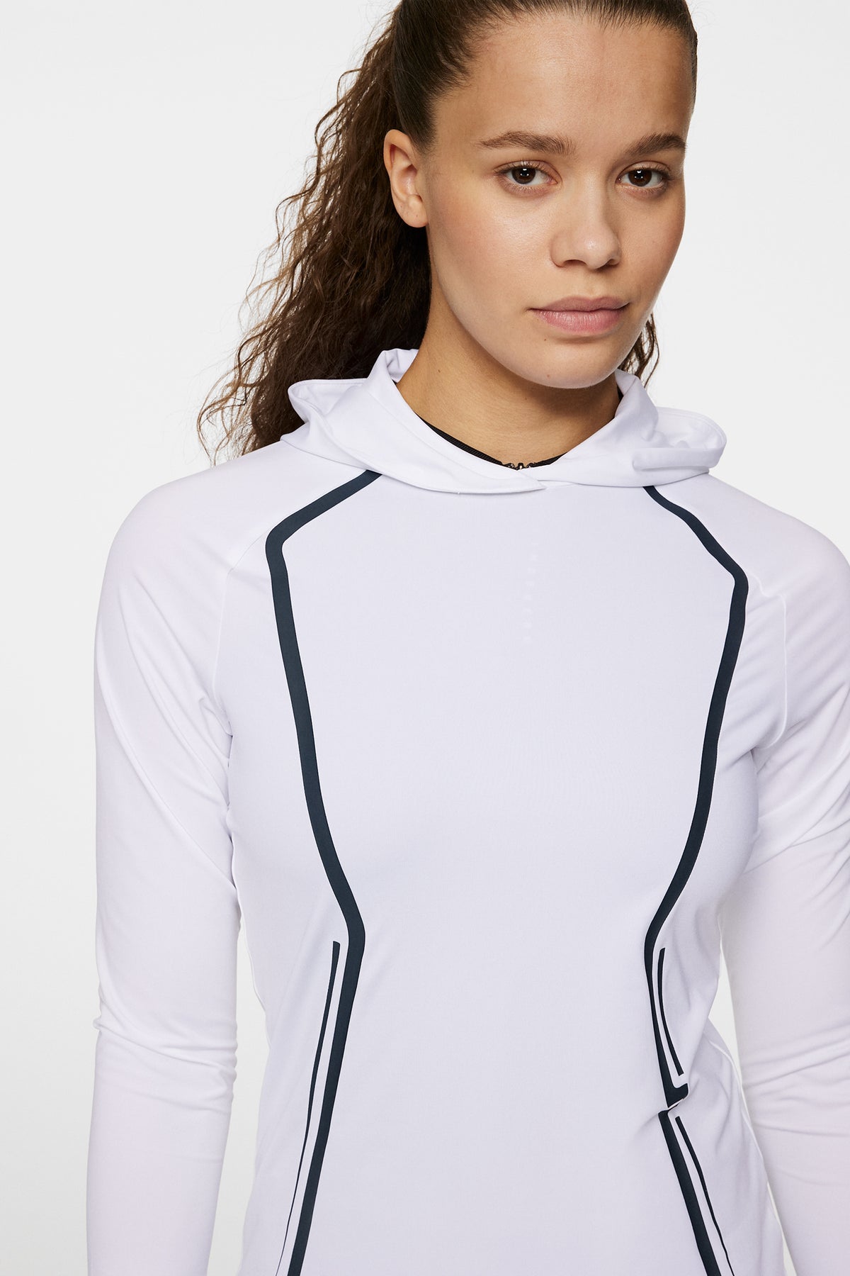 Lina Hood Mid Layer in White by J.Lindeberg