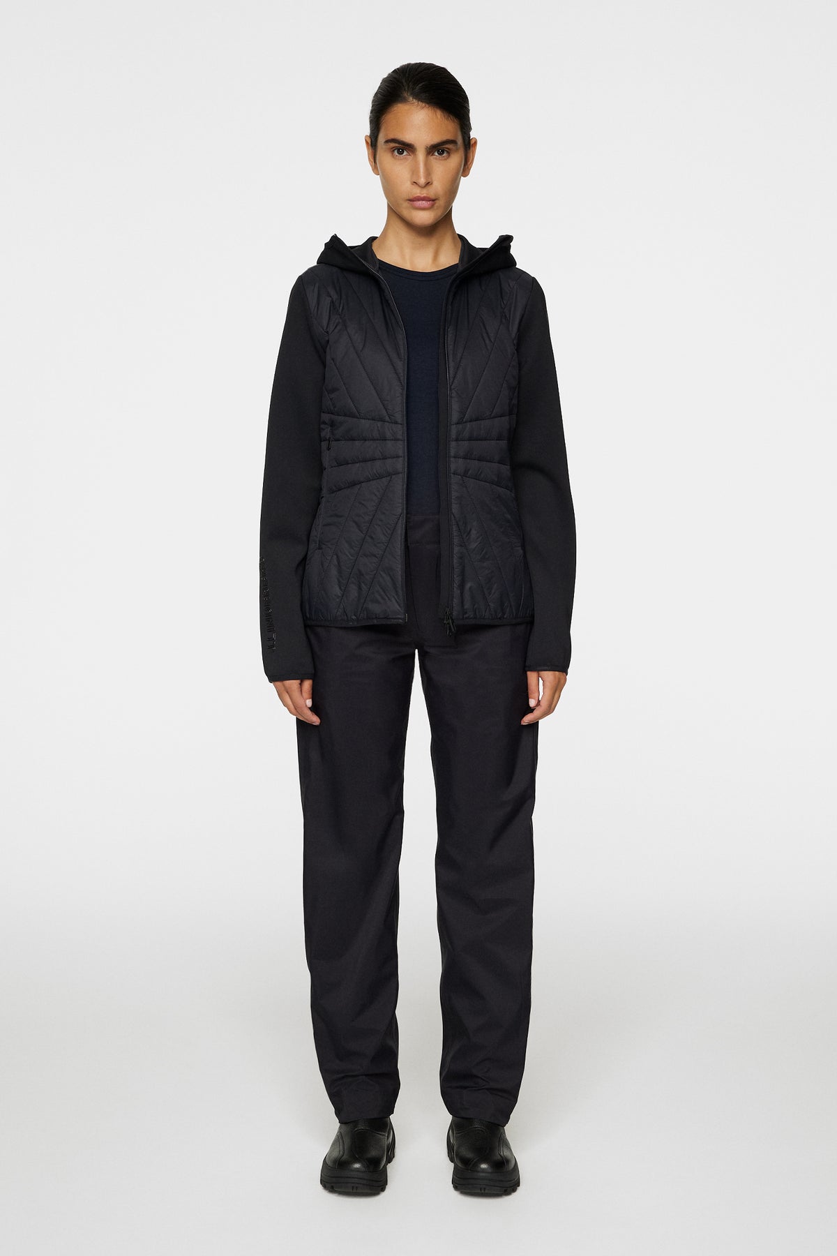 Holma Quilt Hybrid Hood in Black by J.Lindeberg