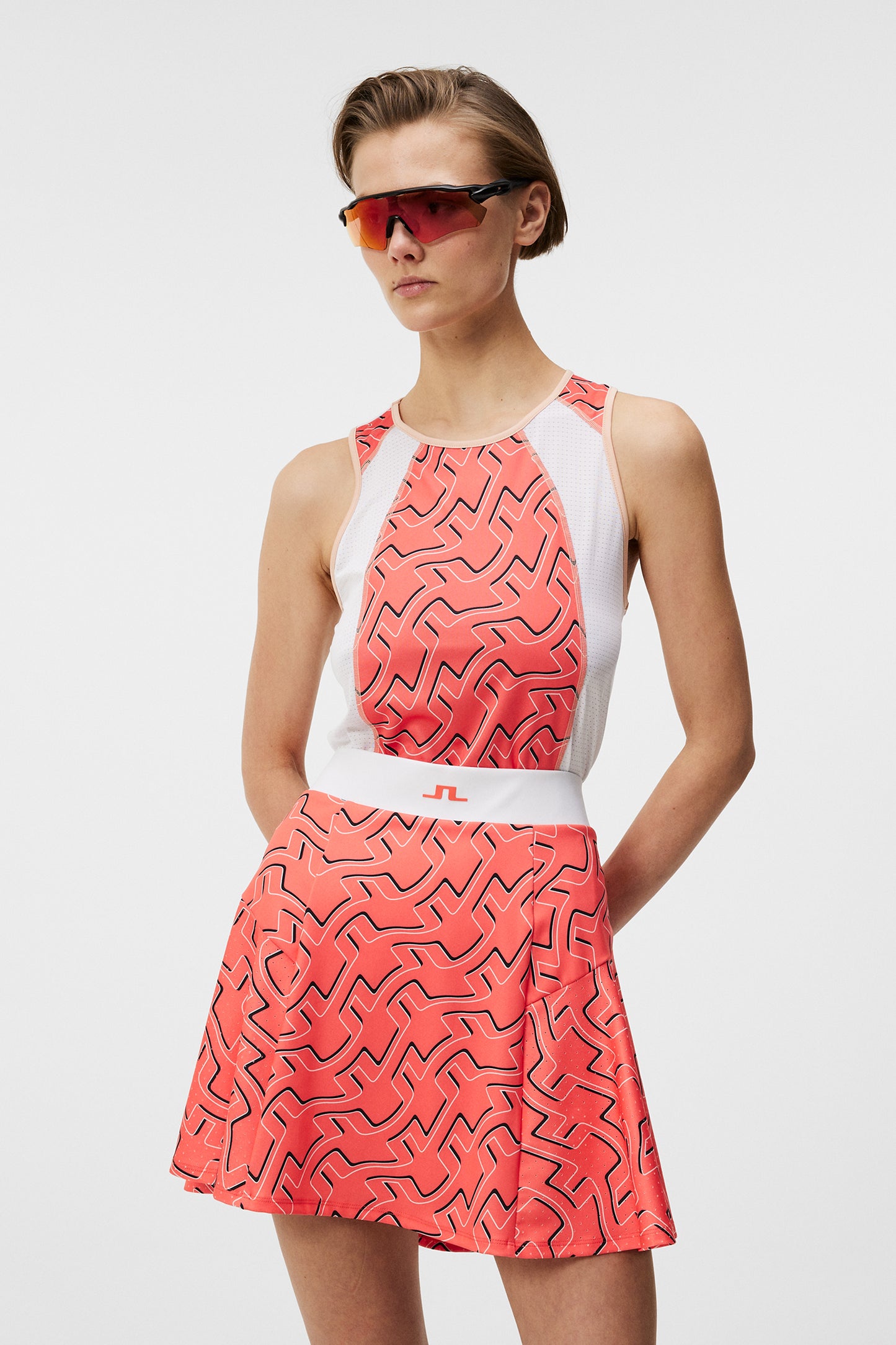 Miriam Print Top in Outline Bridge Wave Coral by J.Lindeberg