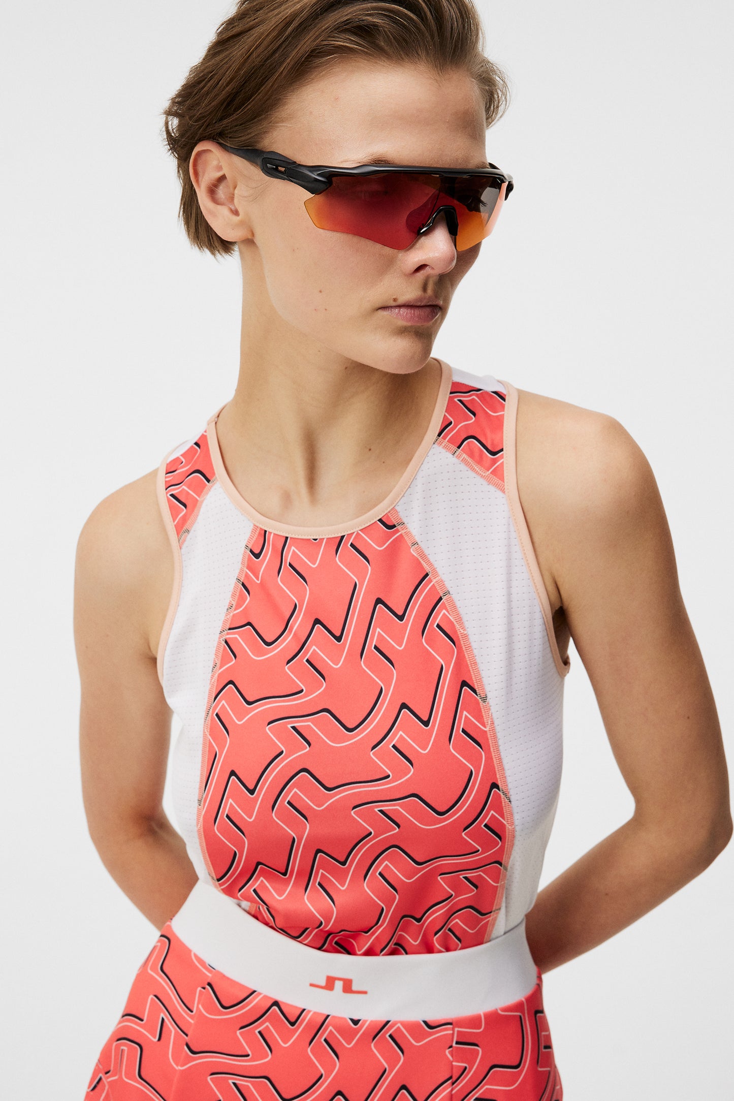 Miriam Print Top in Outline Bridge Wave Coral by J.Lindeberg