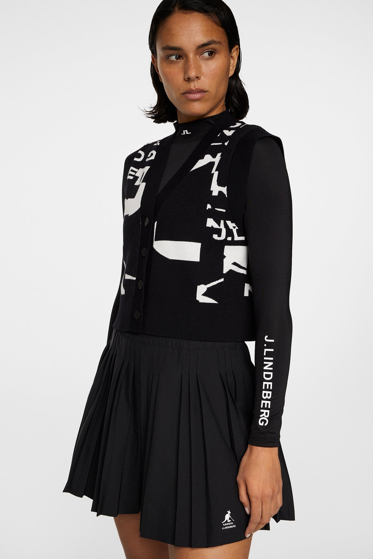 Jackie Jacquard Vest in JL Kangol Black White M by J.Lindeberg