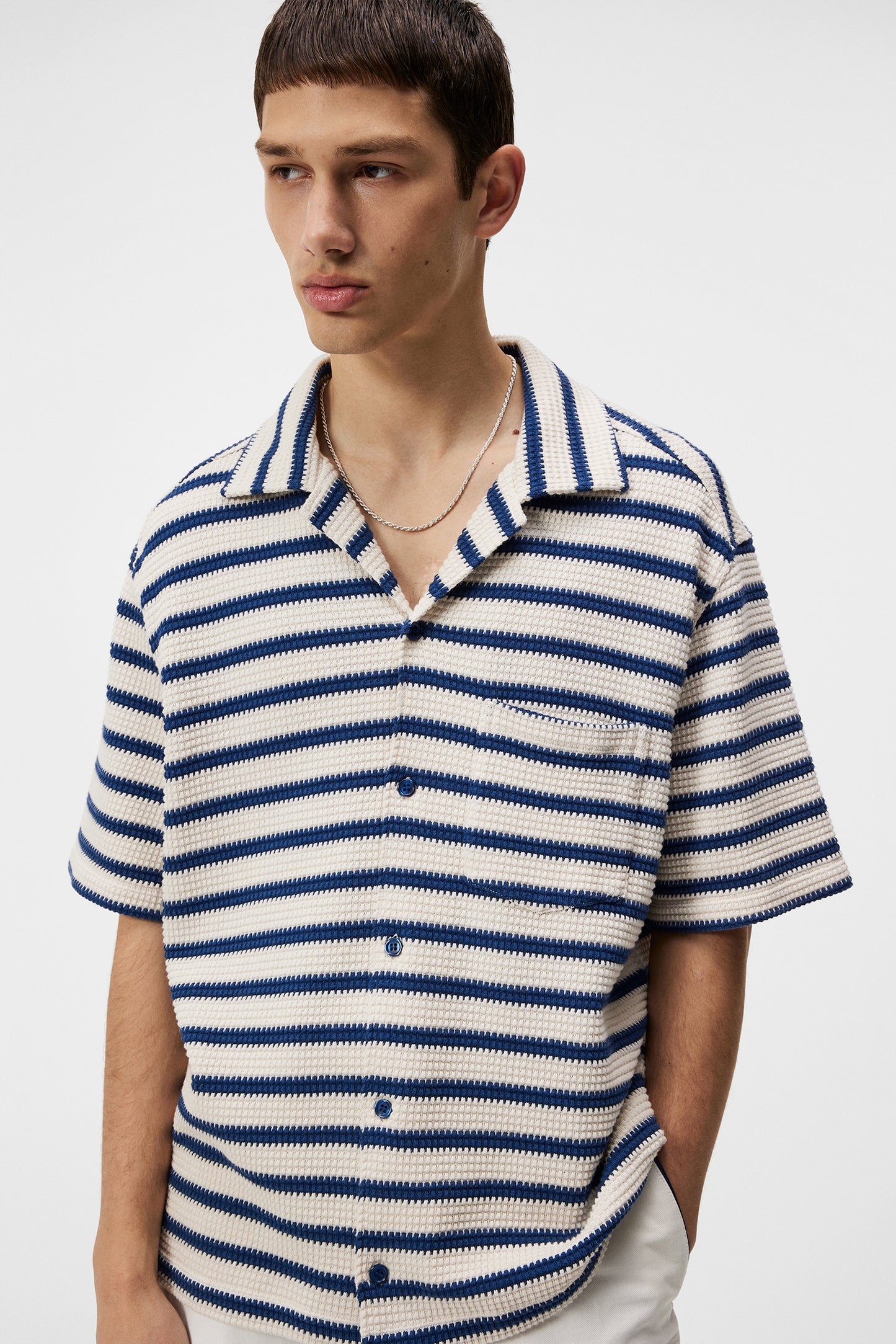 Tiro Resort Stripe Shirt in Estate Blue by J.Lindeberg