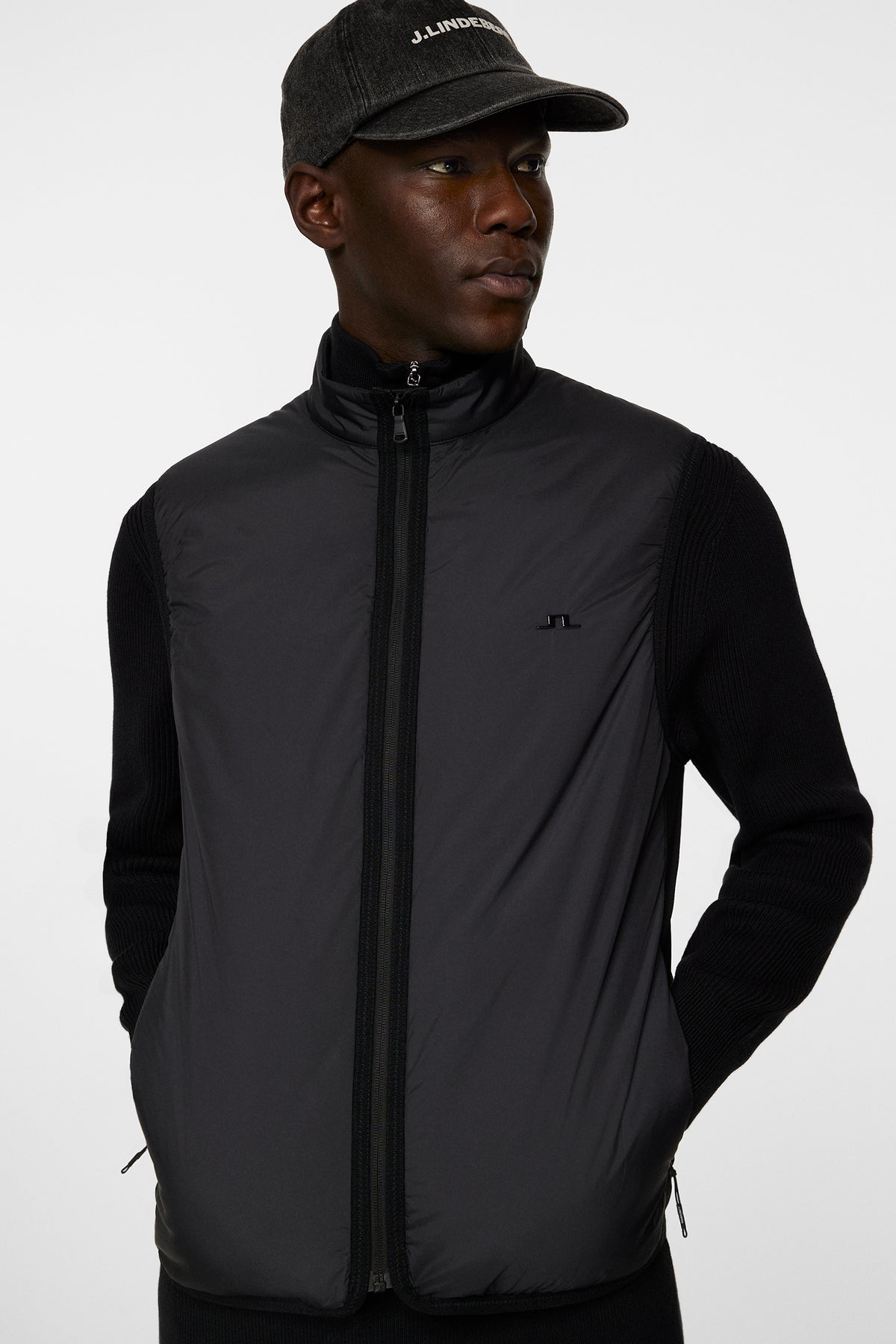 Dobber Hybrid Vest in Black by J.Lindeberg