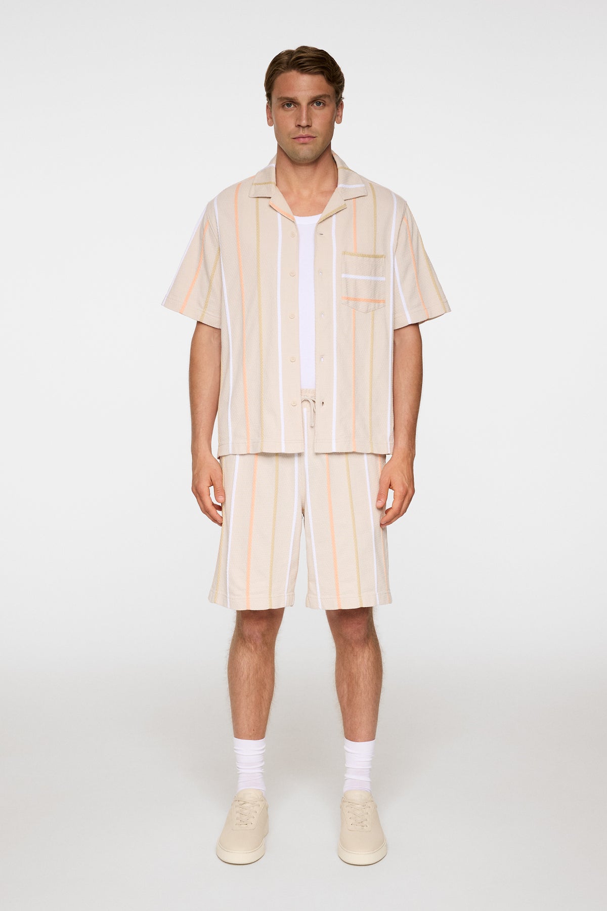 Theron Stripe Resort Shirt in Moonbeam by J.Lindeberg