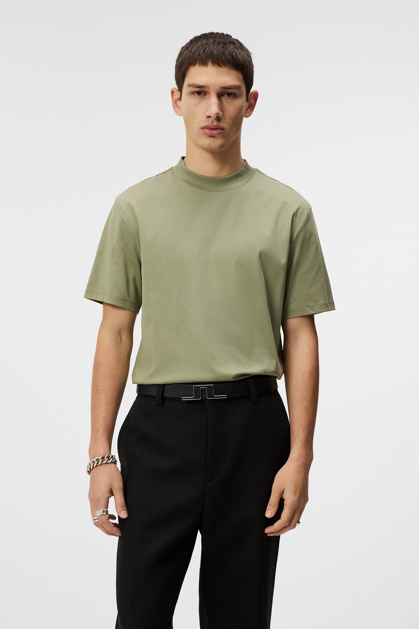 Ace Mock Neck T-shirt in Oil Green by J.Lindeberg