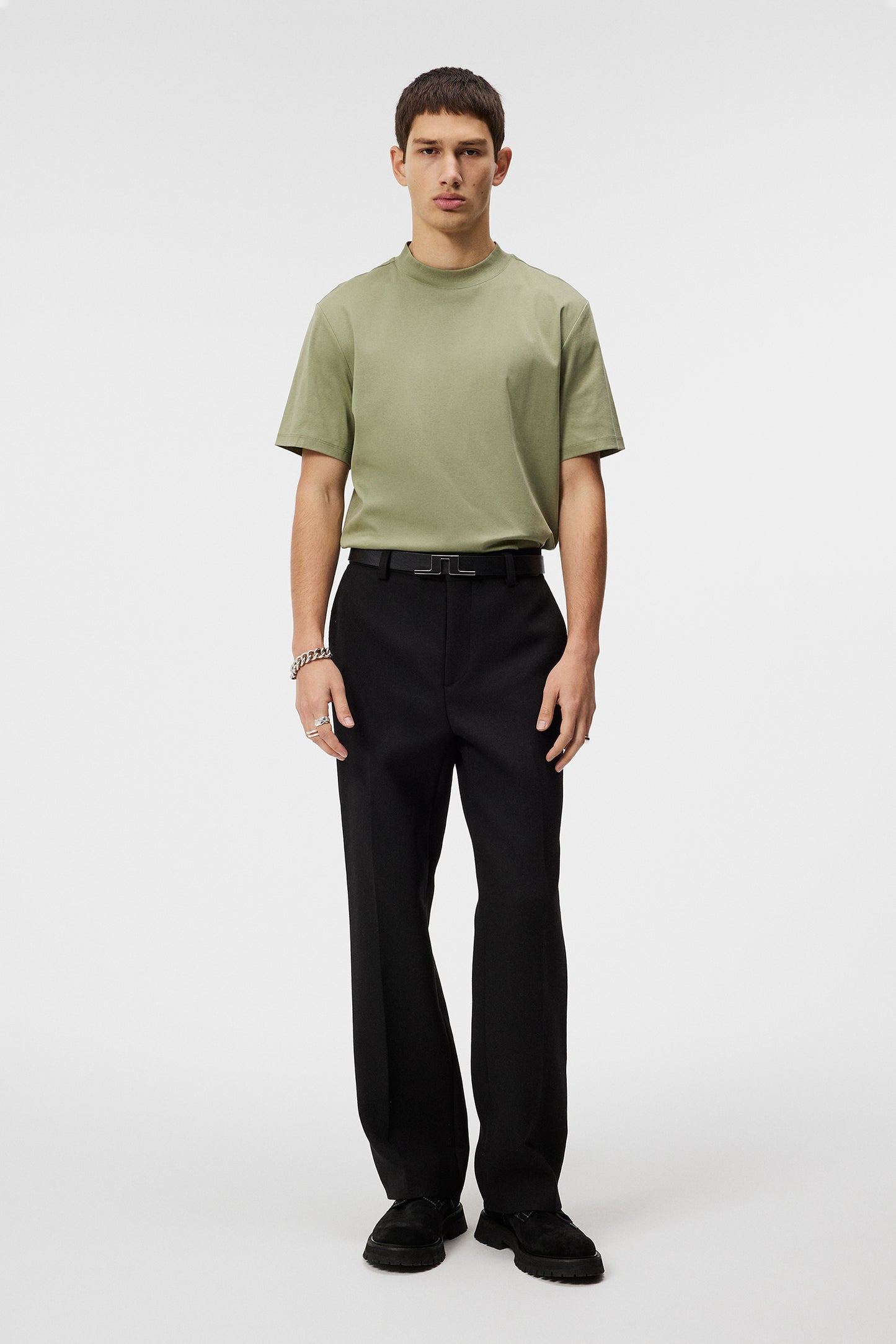 Ace Mock Neck T-shirt in Oil Green by J.Lindeberg