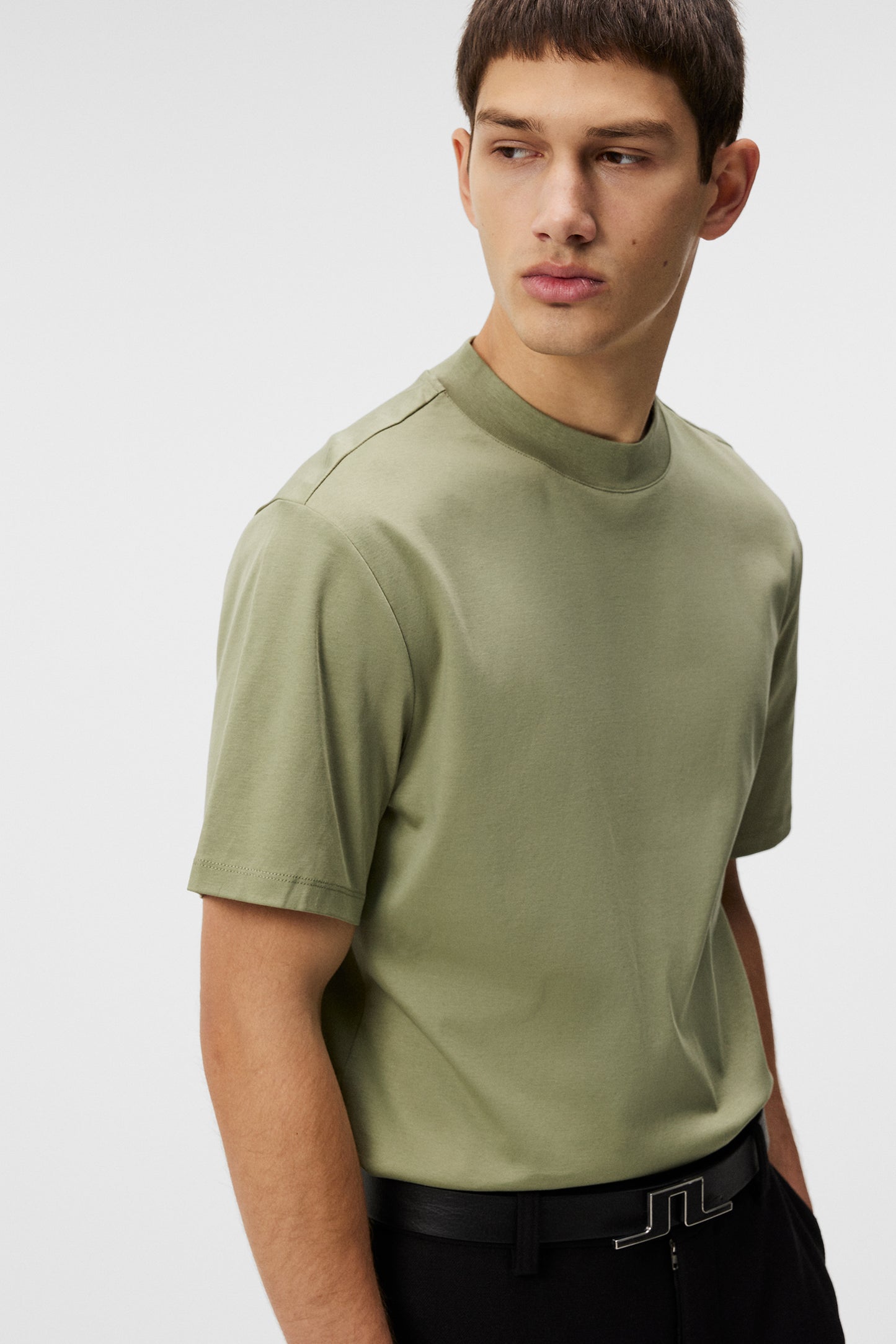 Ace Mock Neck T-shirt in Oil Green by J.Lindeberg