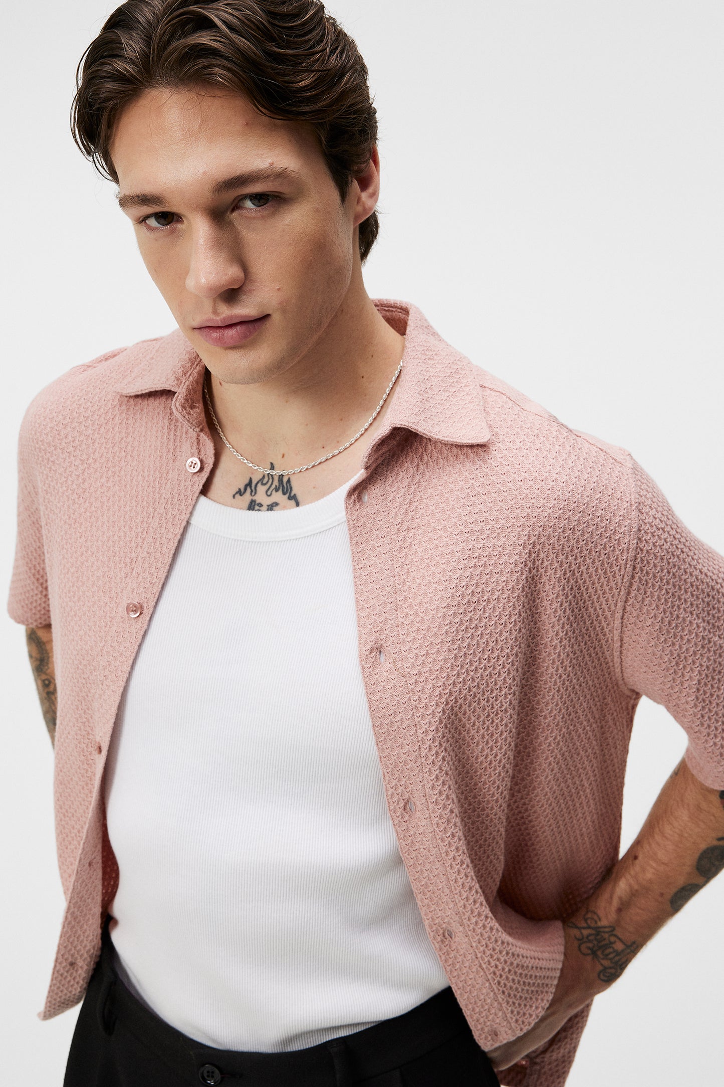 Torpa Airy Structure Shirt in Powder Pink by J.Lindeberg