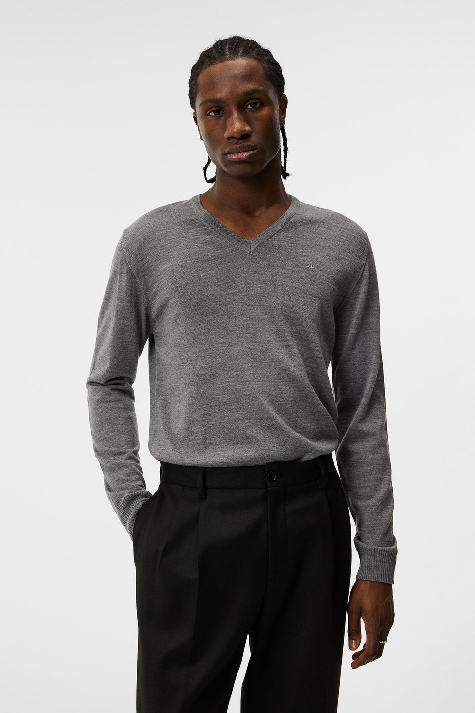 Lymann Merino V-neck Sweater / Grey Melange