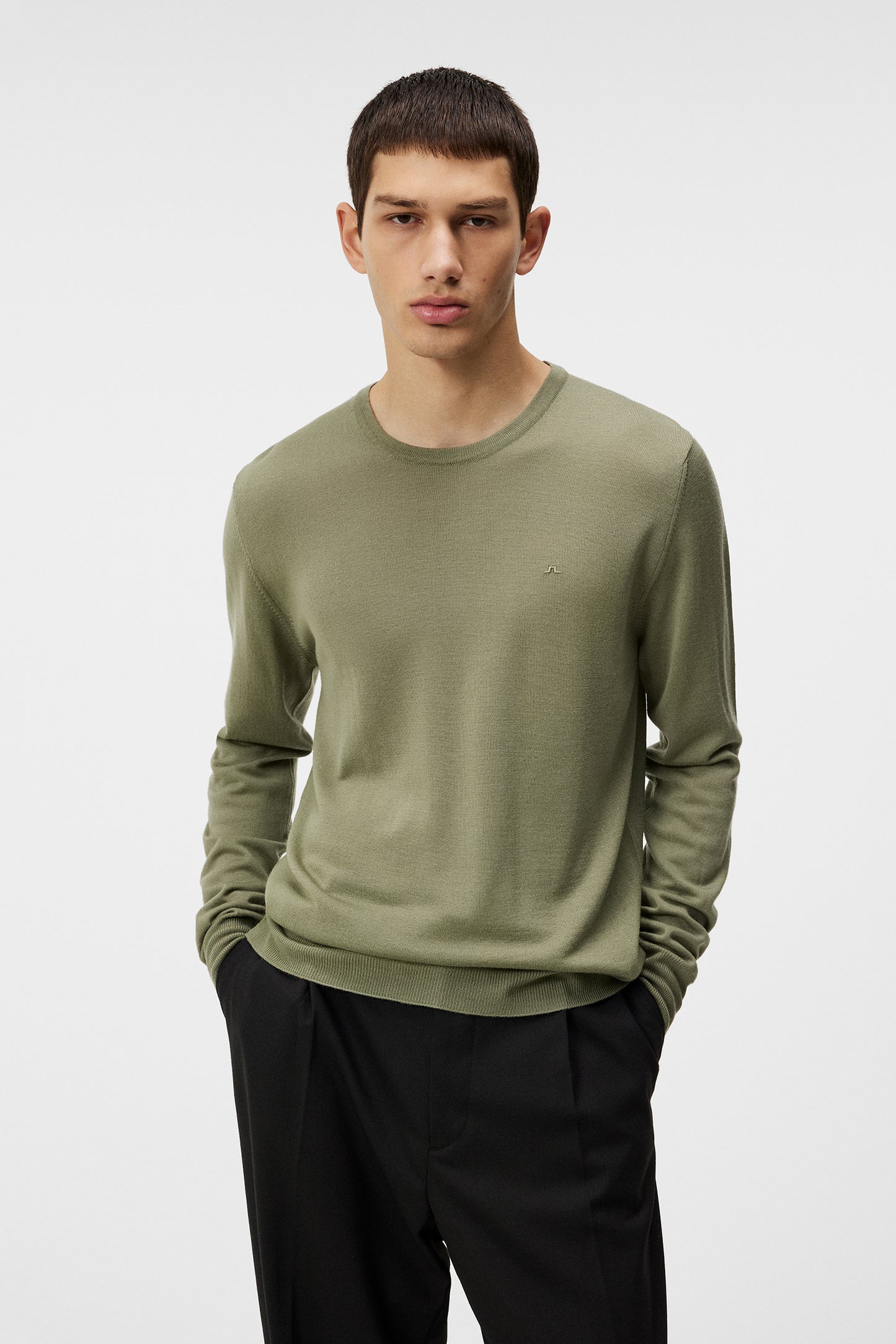 Lyle Light Merino Sweater in Oil Green by J.Lindeberg