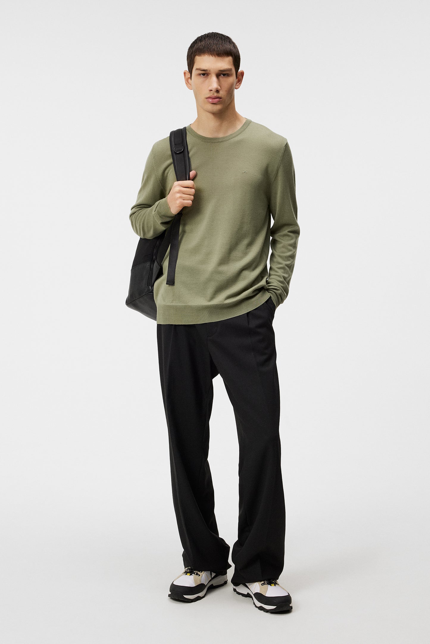 Lyle Light Merino Sweater in Oil Green by J.Lindeberg
