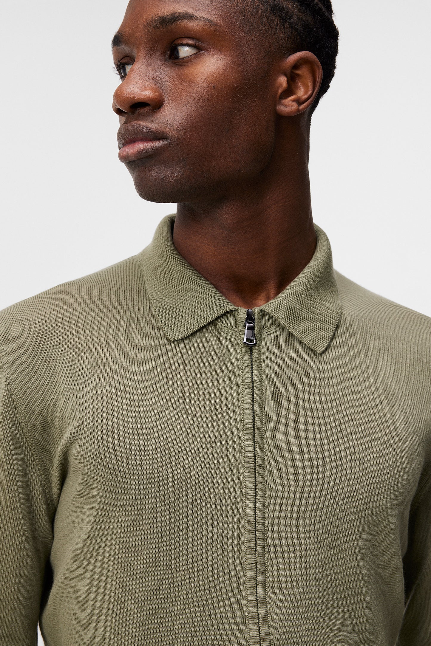 Nyle Light Merino Zip Cardigan in Oil Green by J.Lindeberg