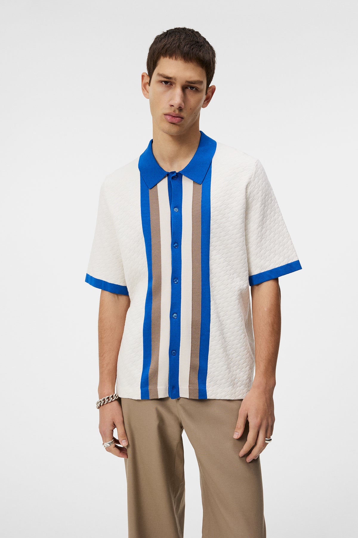 Rayne Jacquard Monogram Shirt in Cloud White by J.Lindeberg
