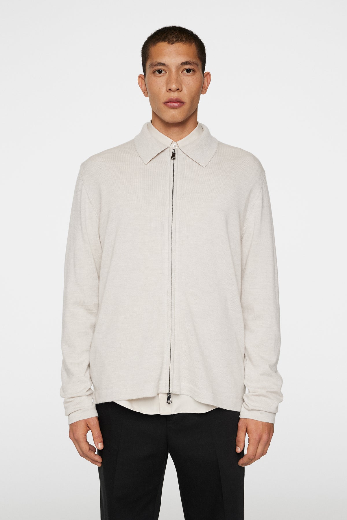 Kaleb Merino Zip Cardigan in Moonbeam Melange by J.Lindeberg