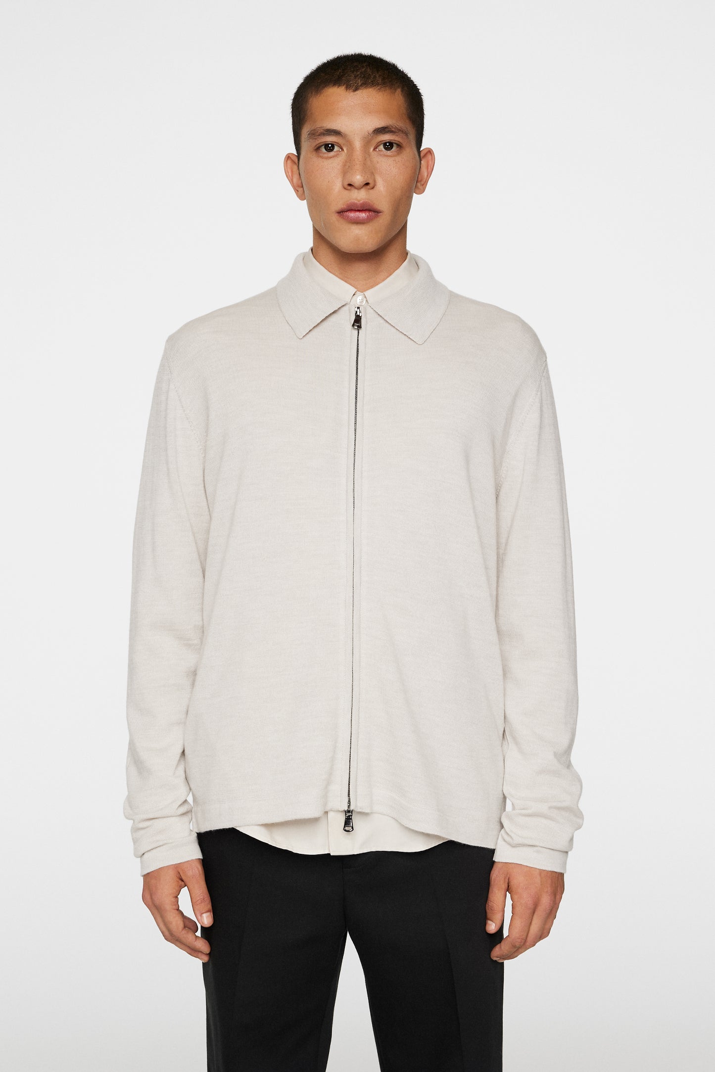 Kaleb Merino Zip Cardigan in Moonbeam Melange by J.Lindeberg