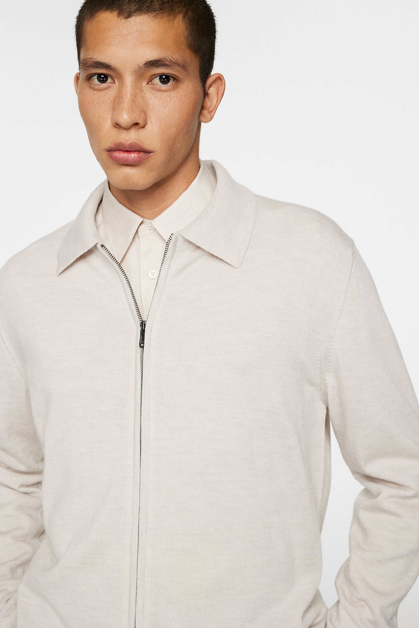 Kaleb Merino Zip Cardigan in Moonbeam Melange by J.Lindeberg