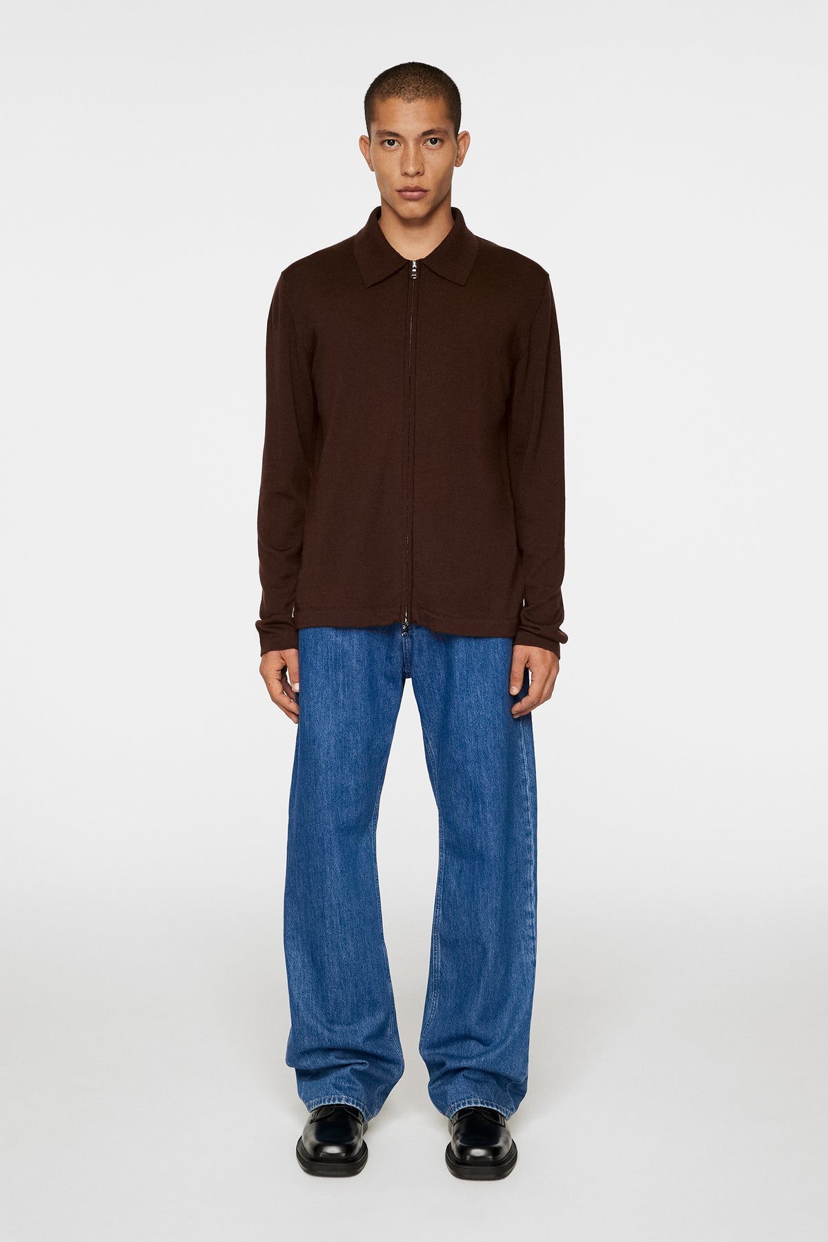 Kaleb Merino Zip Cardigan in Bitter Chocolate by J.Lindeberg