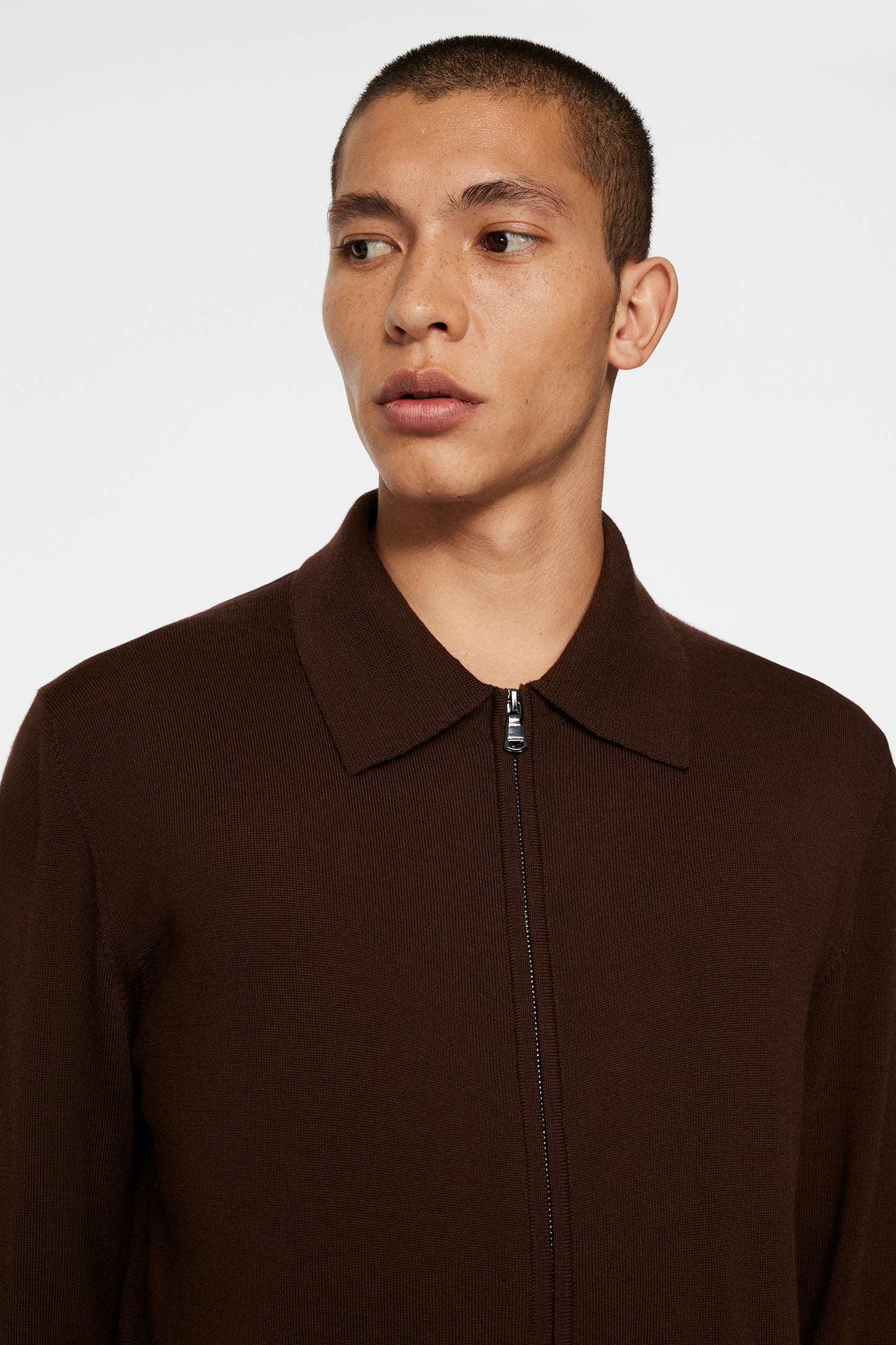 Kaleb Merino Zip Cardigan in Bitter Chocolate by J.Lindeberg
