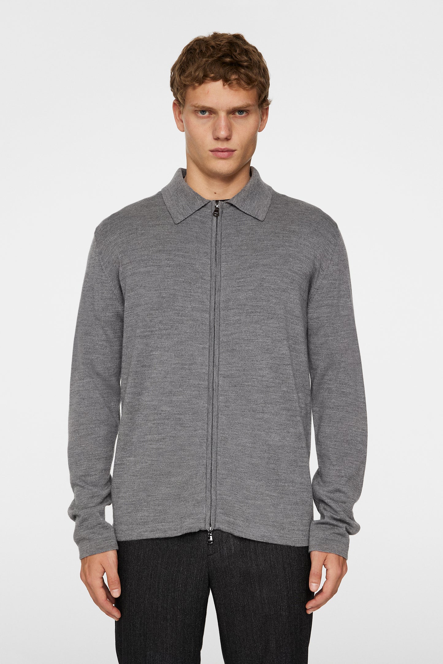 Kaleb Merino Zip Cardigan in Mid Grey Melange by J.Lindeberg