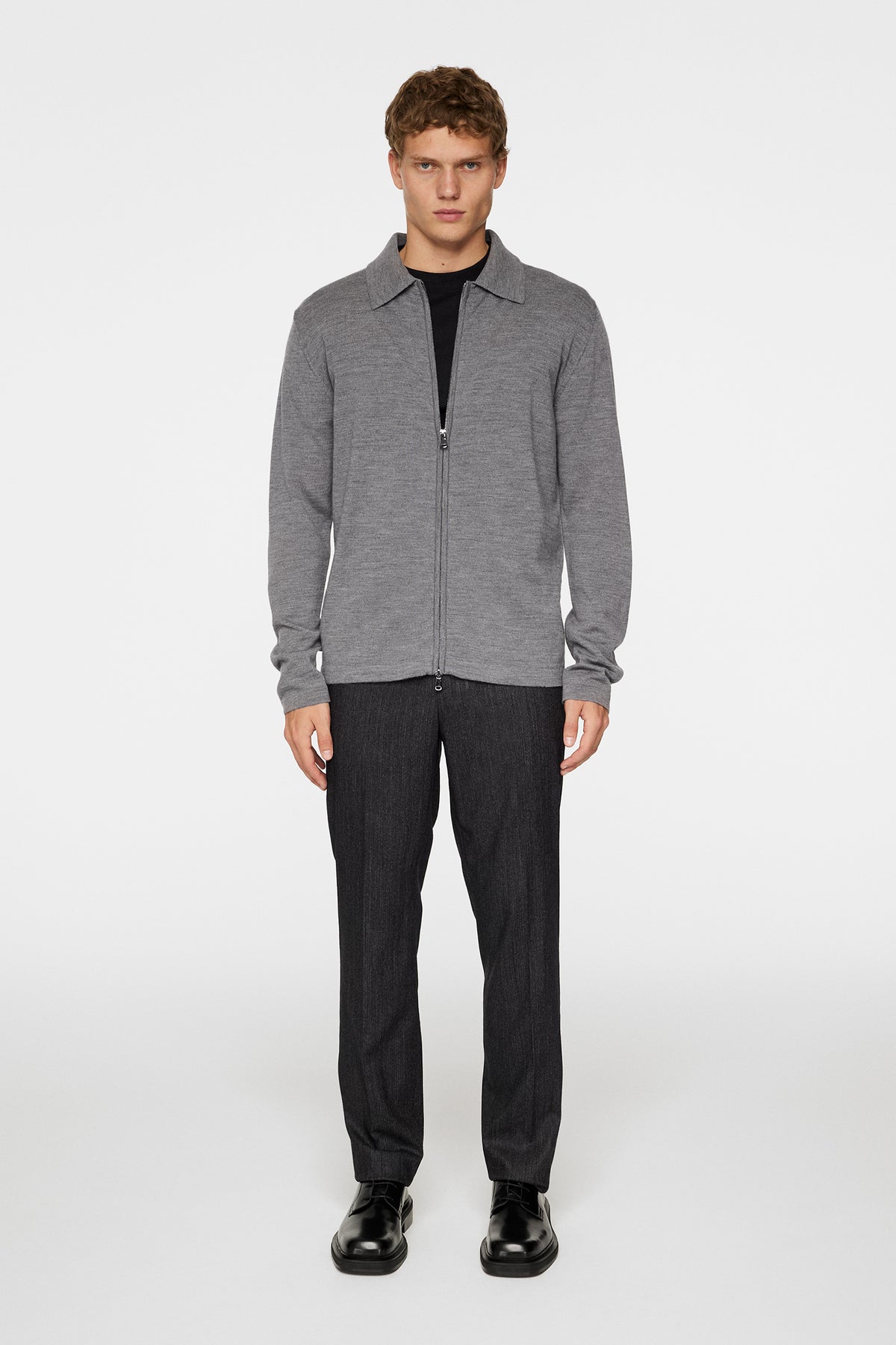 Kaleb Merino Zip Cardigan in Mid Grey Melange by J.Lindeberg