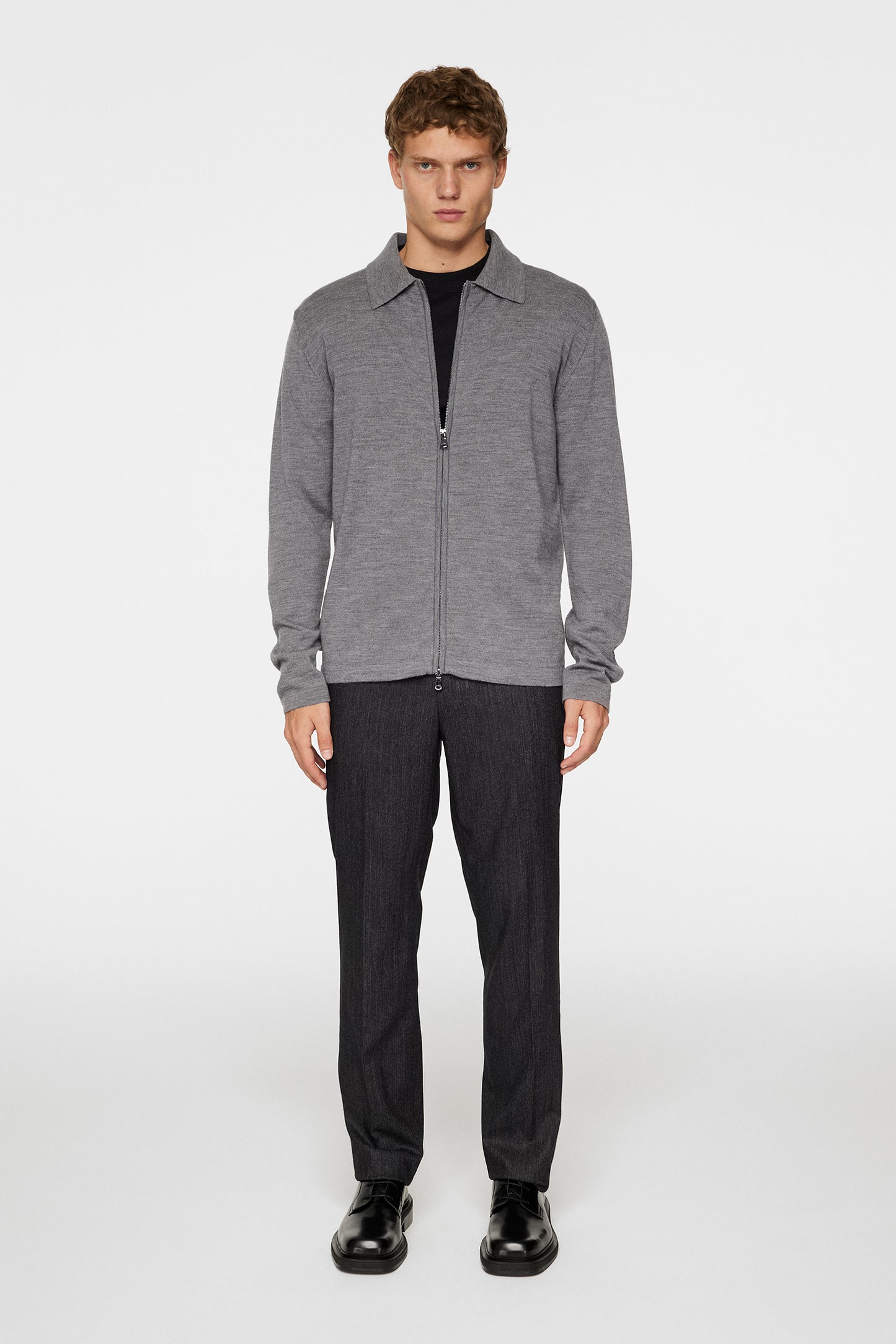 Kaleb Merino Zip Cardigan in Mid Grey Melange by J.Lindeberg