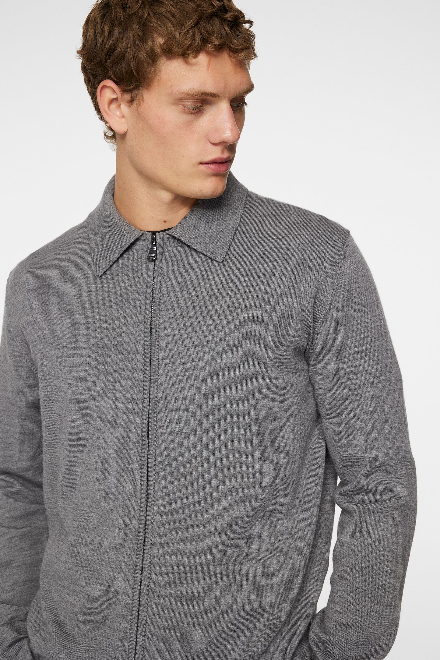 Kaleb Merino Zip Cardigan in Mid Grey Melange by J.Lindeberg