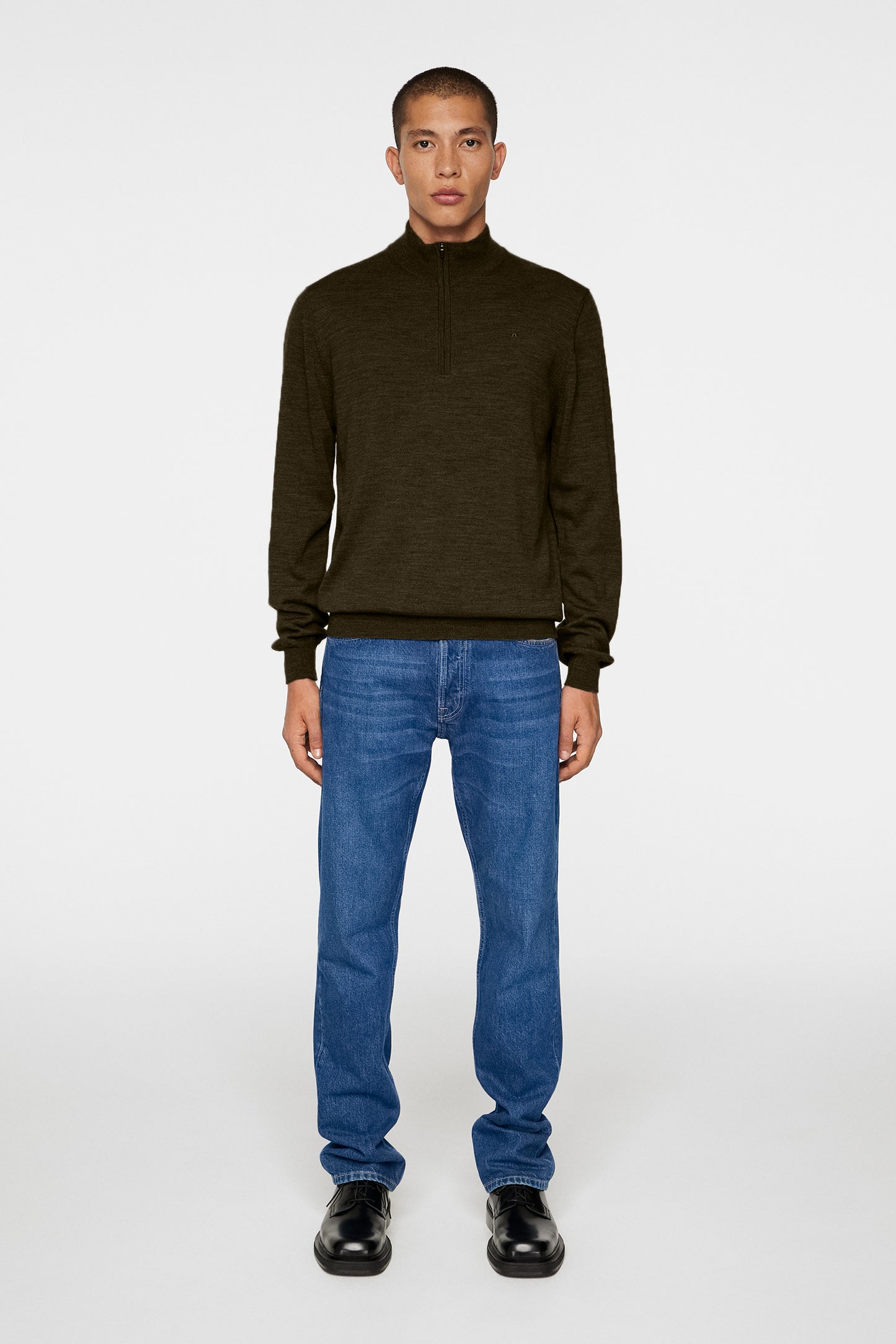 Kiyan Quarter Zip Sweater in Forest Green by J.Lindeberg