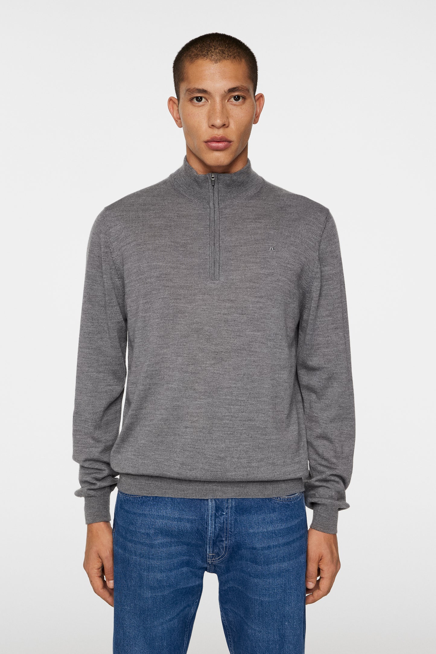 Kiyan Quarter Zip Sweater in Mid Grey Melange by J.Lindeberg