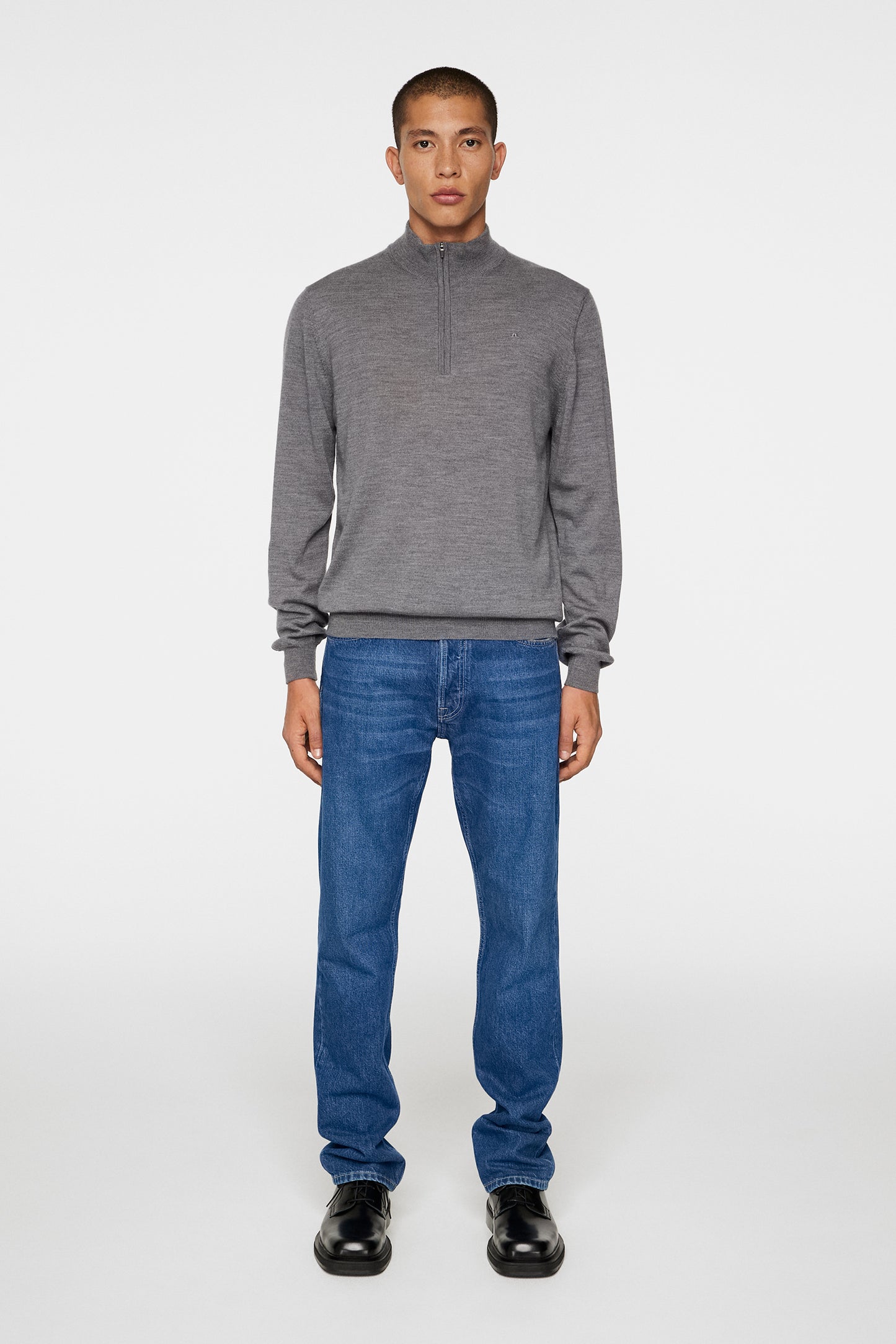 Kiyan Quarter Zip Sweater in Mid Grey Melange by J.Lindeberg