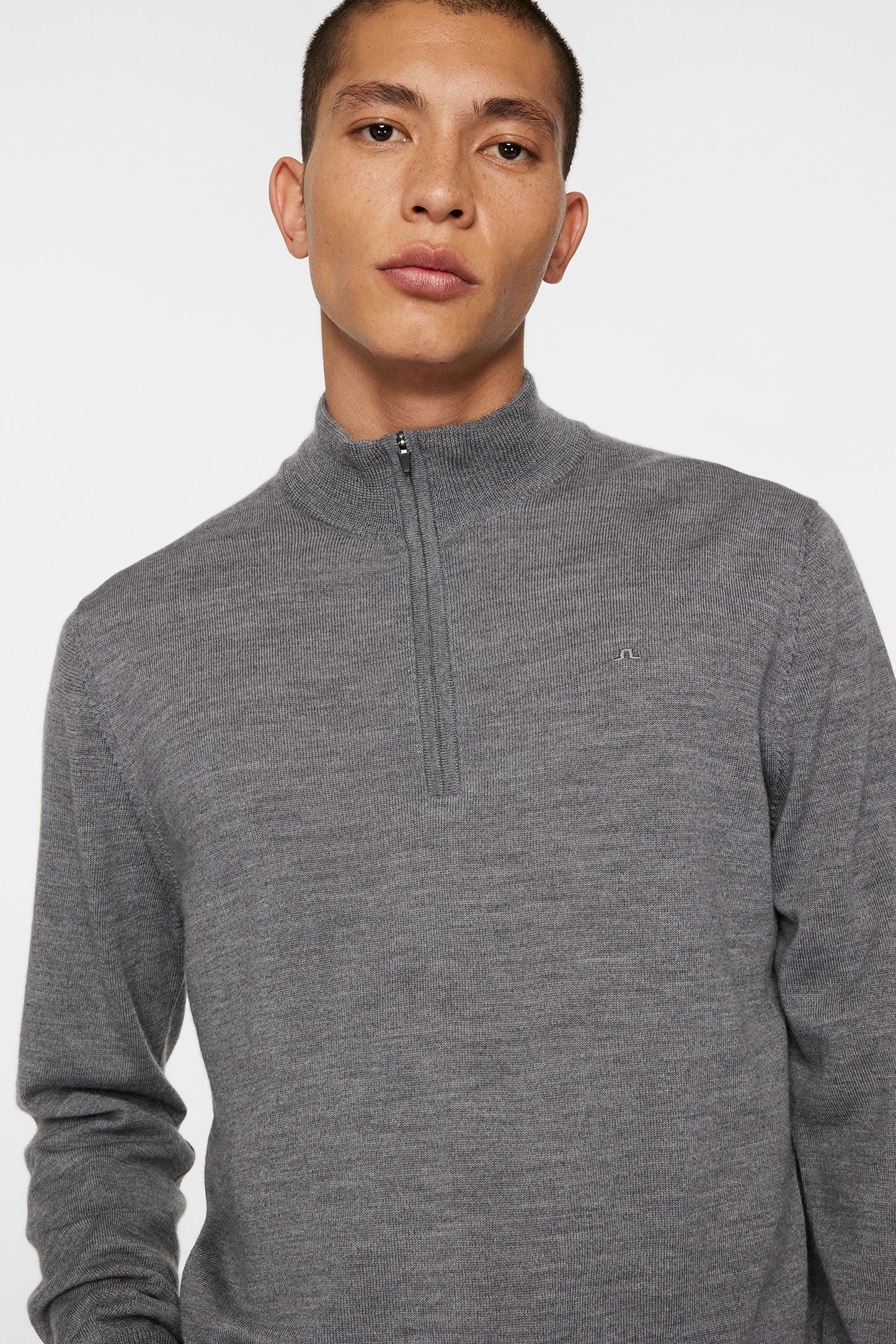 Kiyan Quarter Zip Sweater in Mid Grey Melange by J.Lindeberg