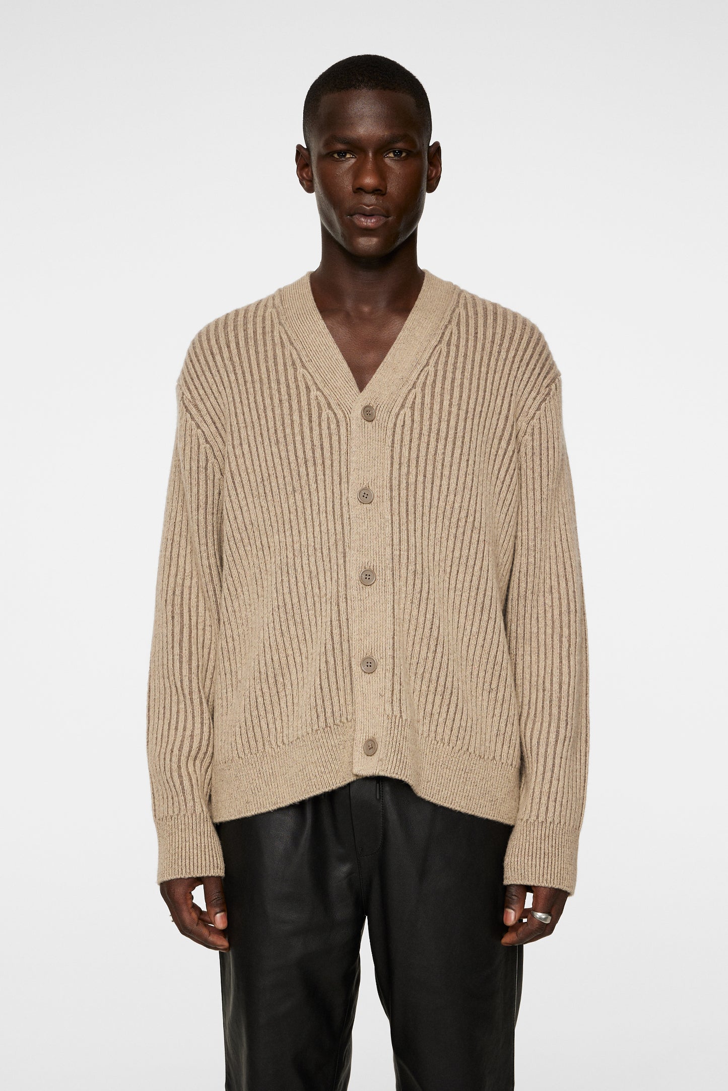 Twin Plated Knit Cardigan in Tiger Brown by J.Lindeberg