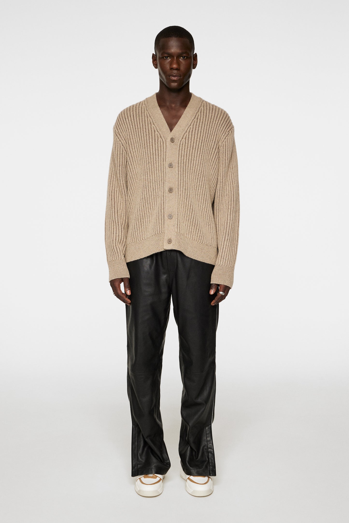 Twin Plated Knit Cardigan in Tiger Brown by J.Lindeberg
