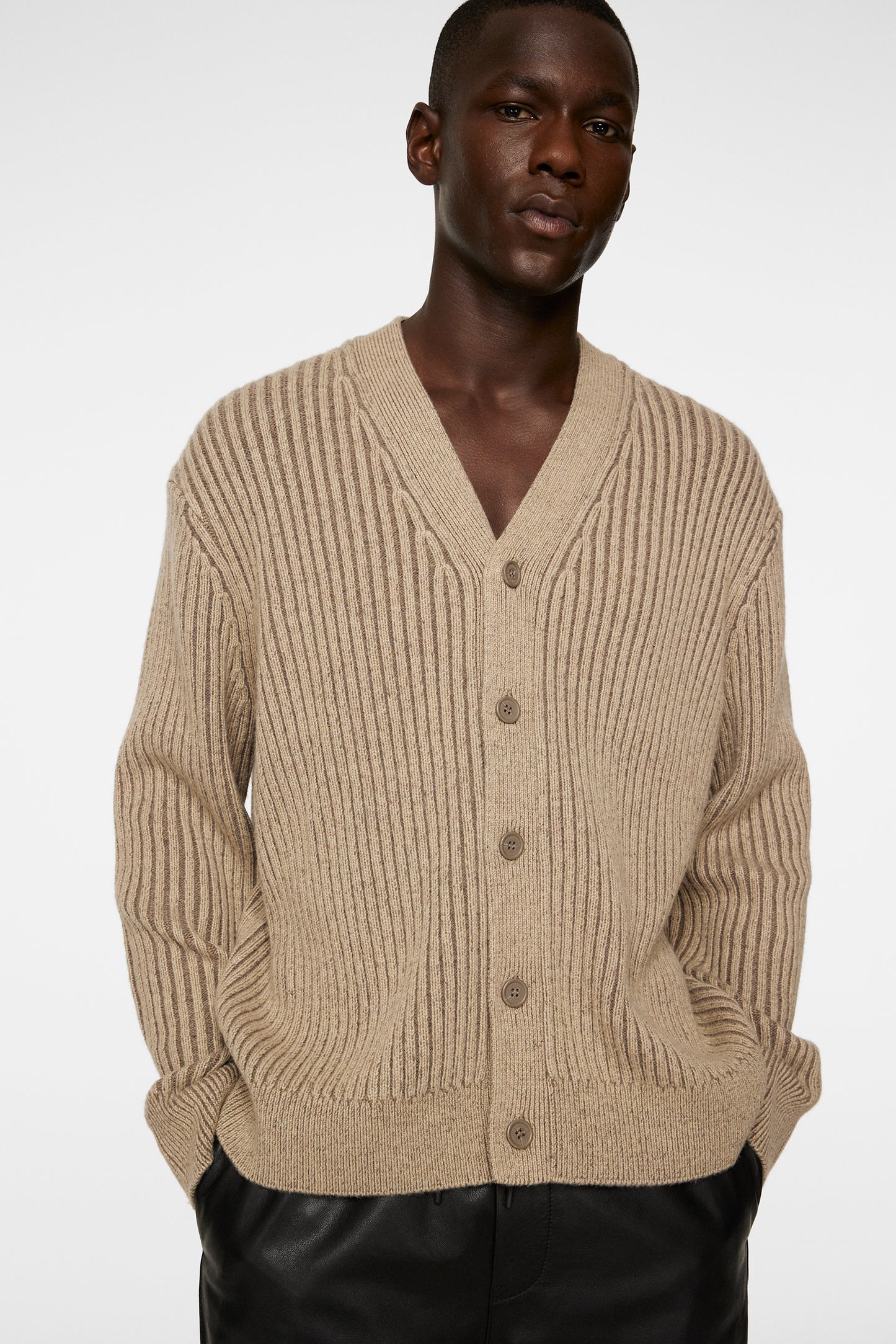 Twin Plated Knit Cardigan in Tiger Brown by J.Lindeberg