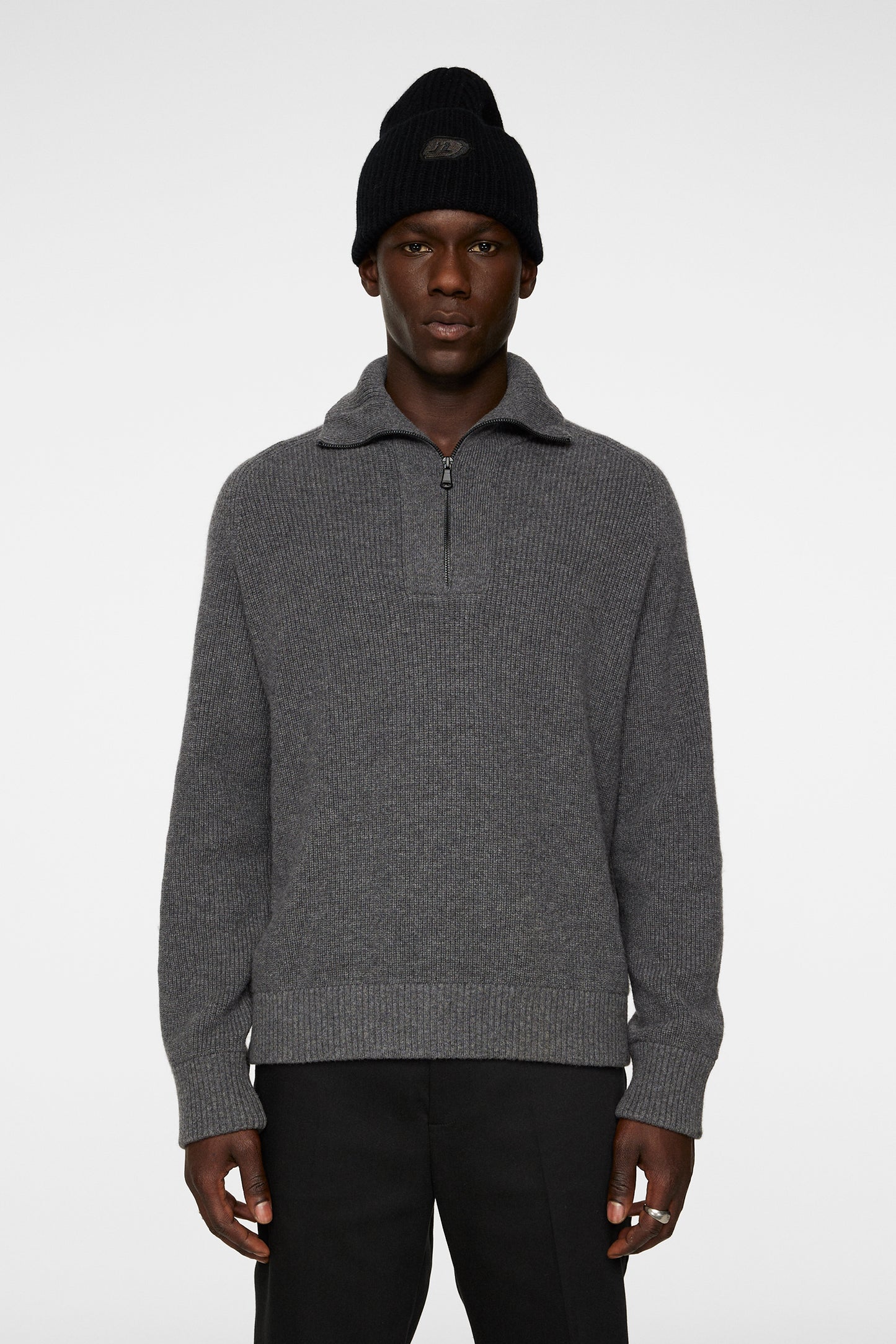 Wilmer Quarter Zip Knit in Mid Grey Melange by J.Lindeberg