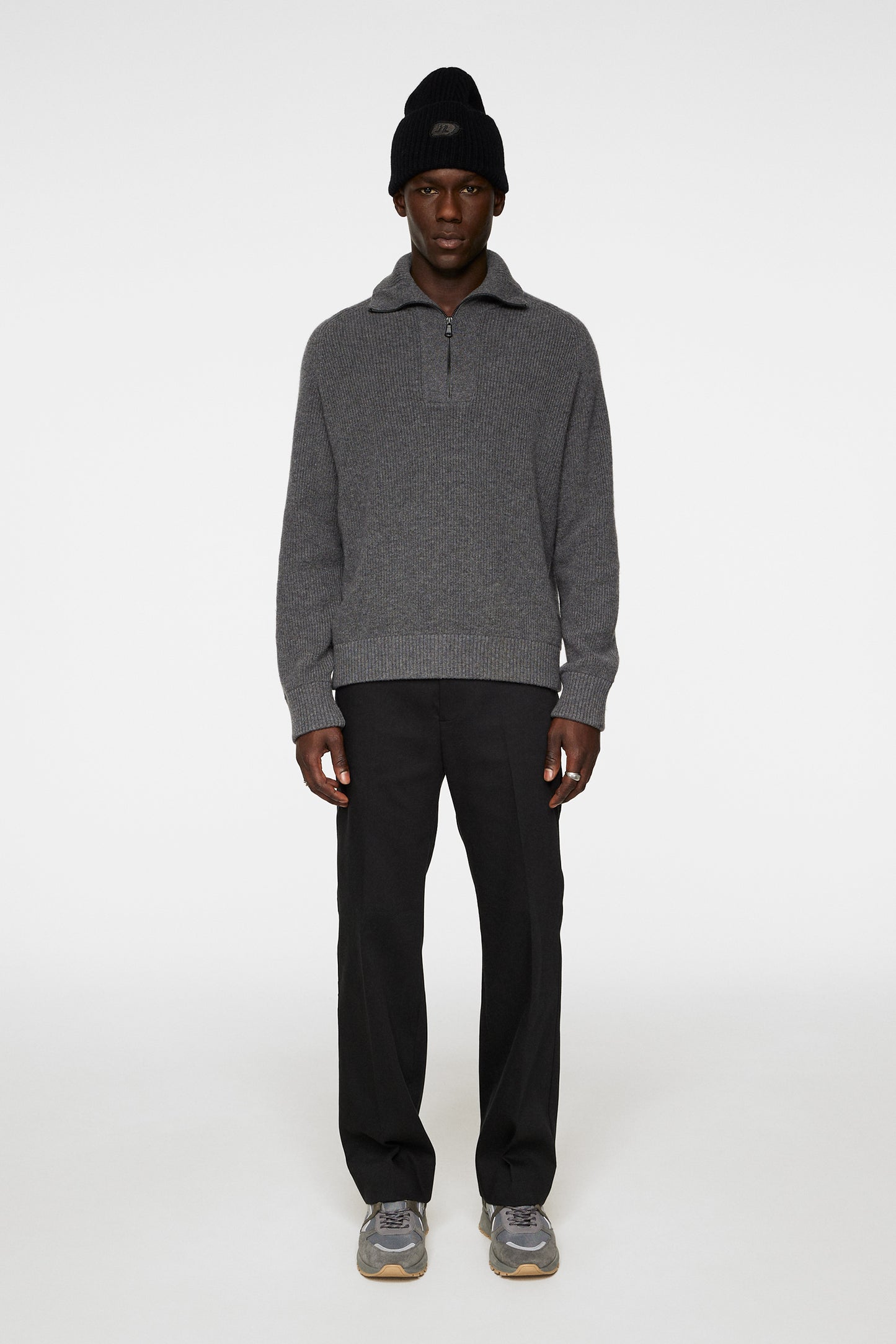 Wilmer Quarter Zip Knit in Mid Grey Melange by J.Lindeberg
