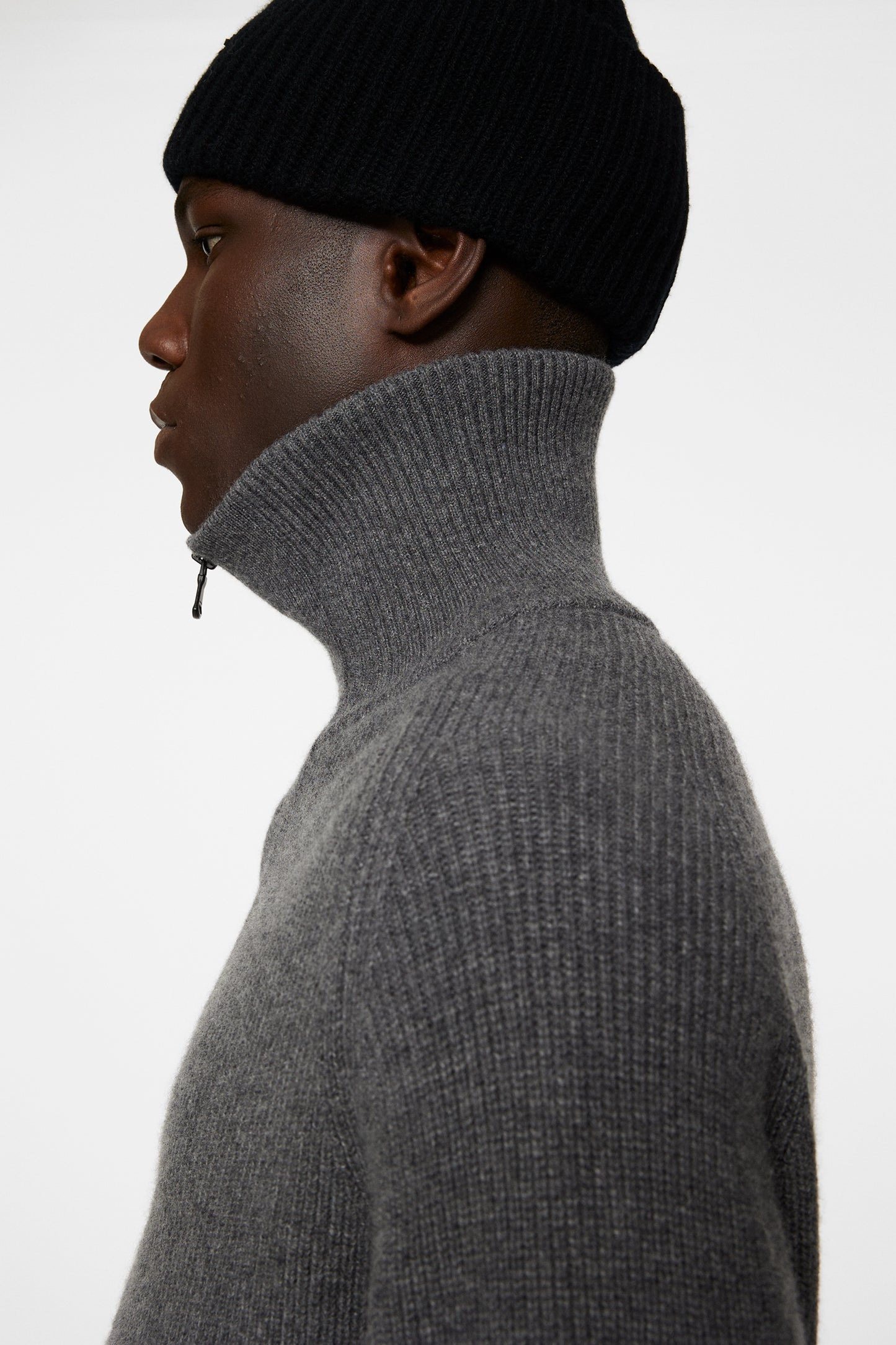 Wilmer Quarter Zip Knit in Mid Grey Melange by J.Lindeberg